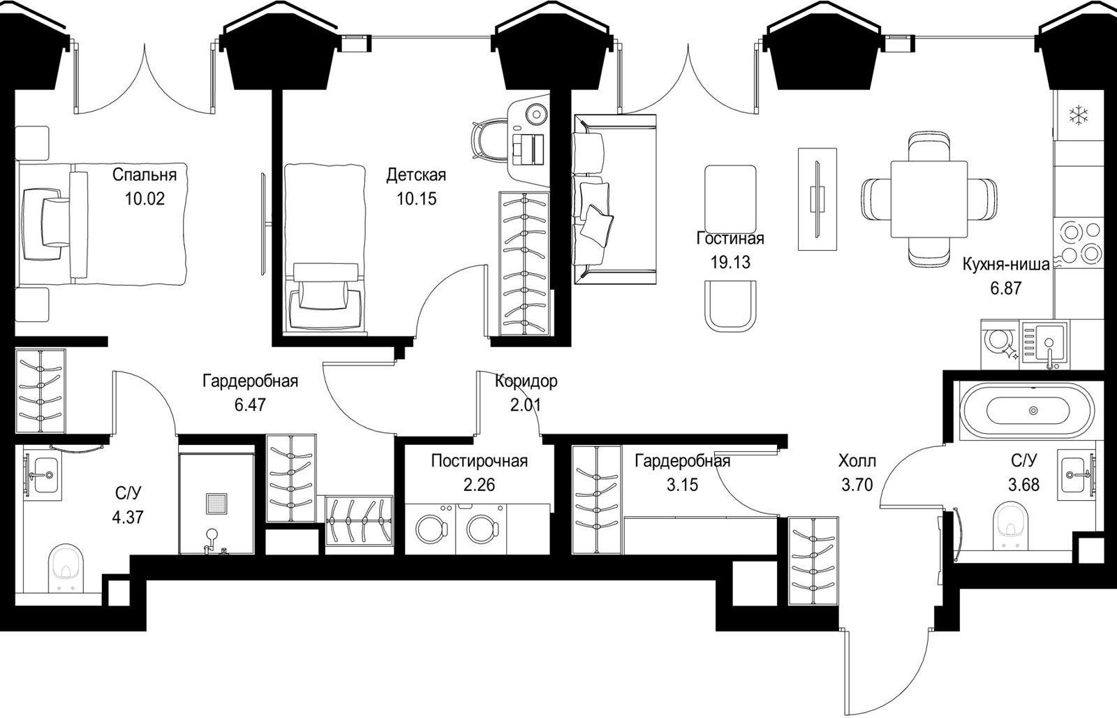 2-комнатная квартира, 71,8 м²