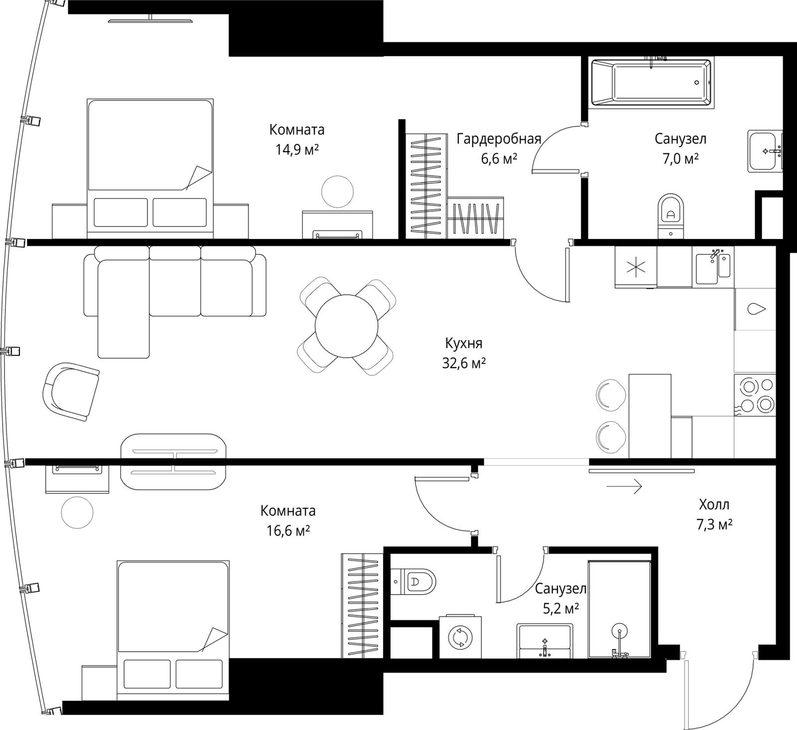 2-комнатная квартира, 90,2 м²