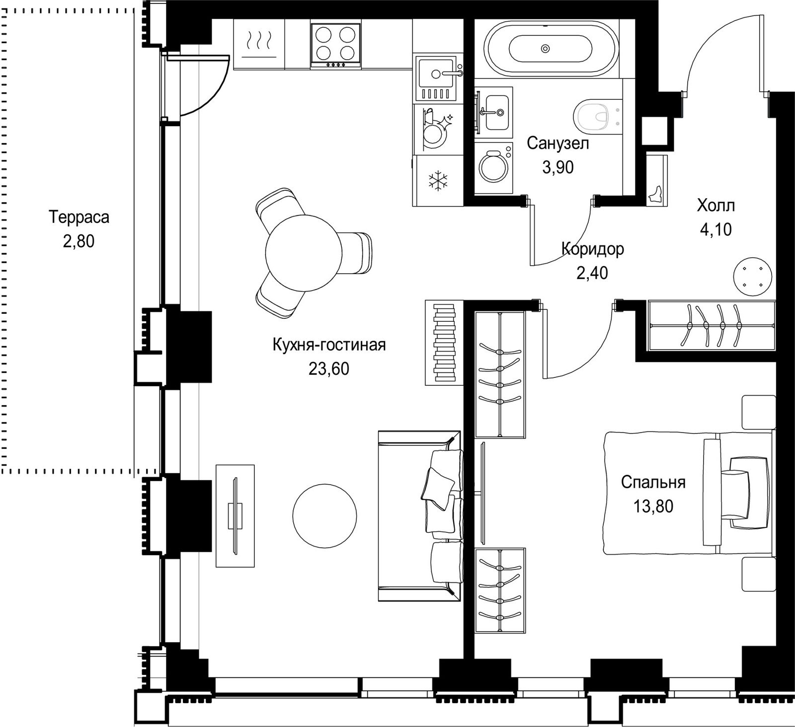 1-комнатная квартира, 50,6 м²