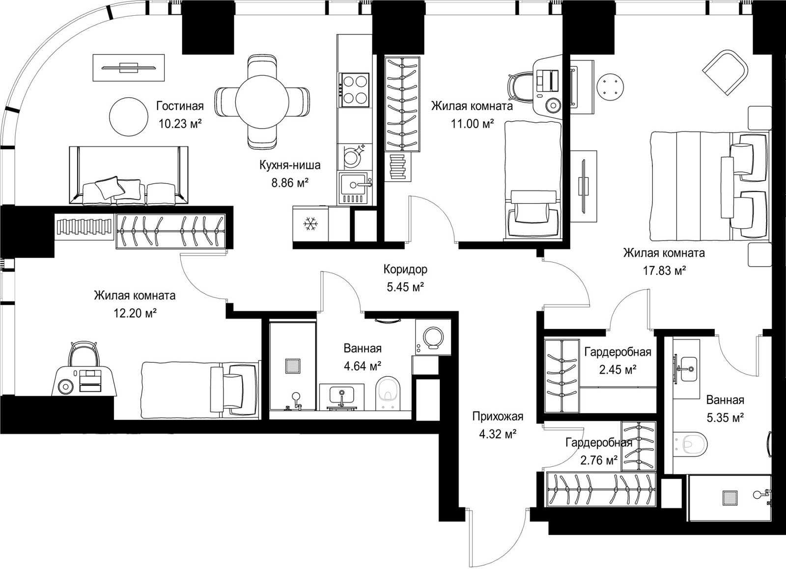 3-комнатная квартира, 85,1 м²