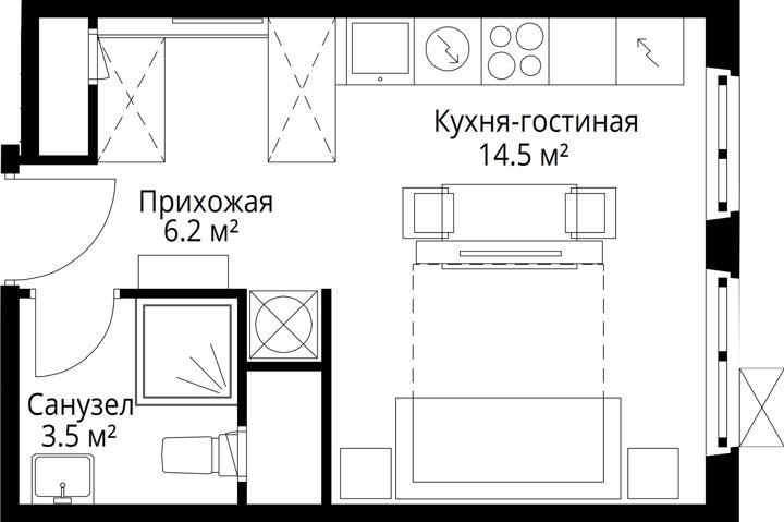 Квартира-студия, 24,2 м² — фото 1