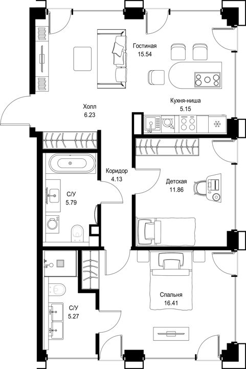 2-комнатная квартира, 70,4 м²