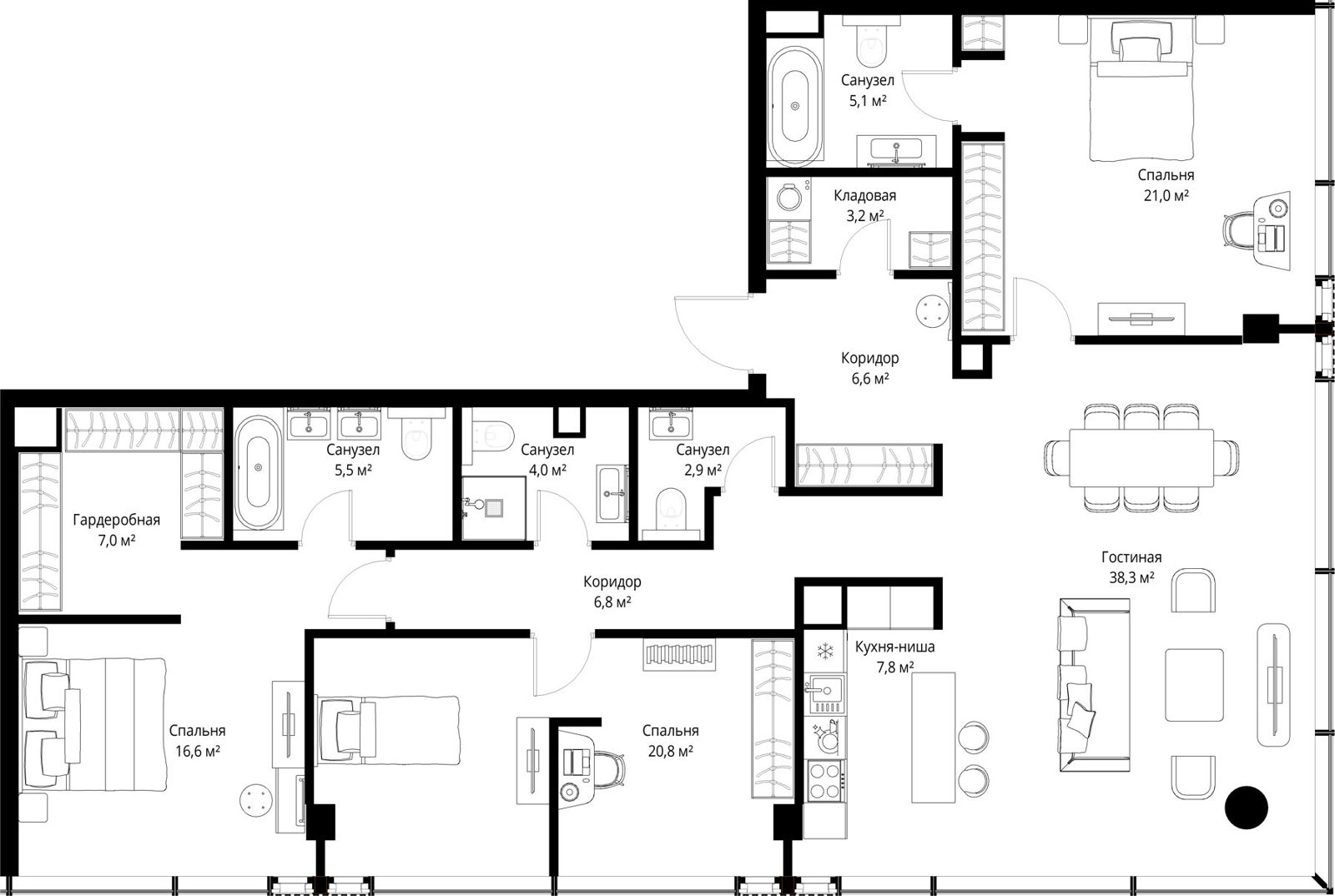 4-комнатная квартира, 145,6 м²