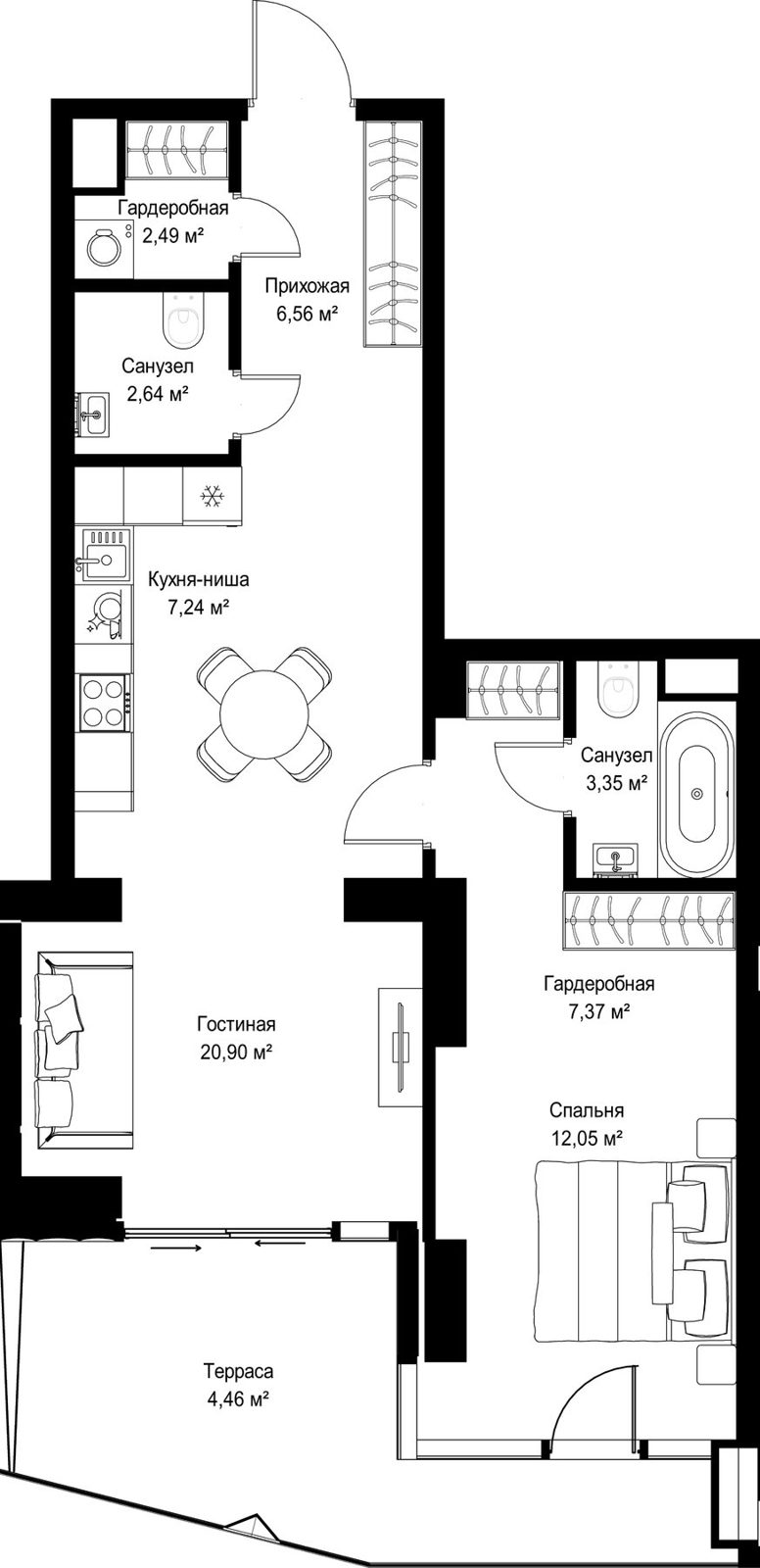 1-комнатная квартира, 67,1 м²
