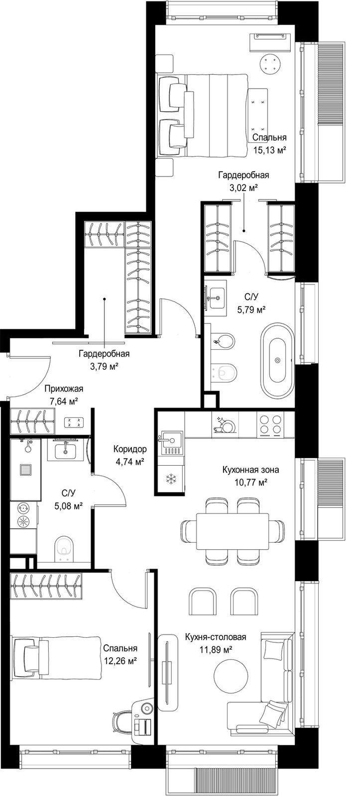 2-комнатная квартира, 80,1 м²