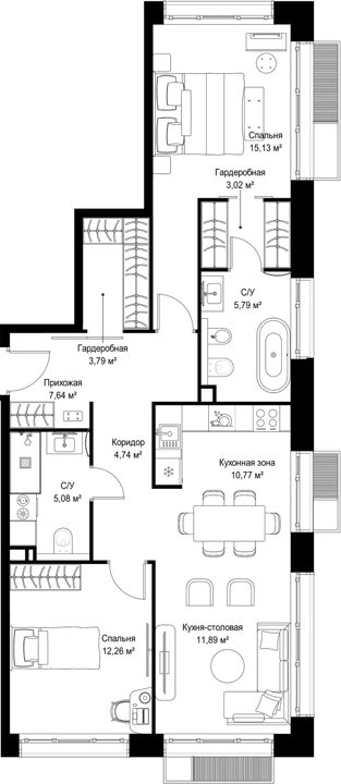 2-комнатная квартира, 80,1 м² — фото 1