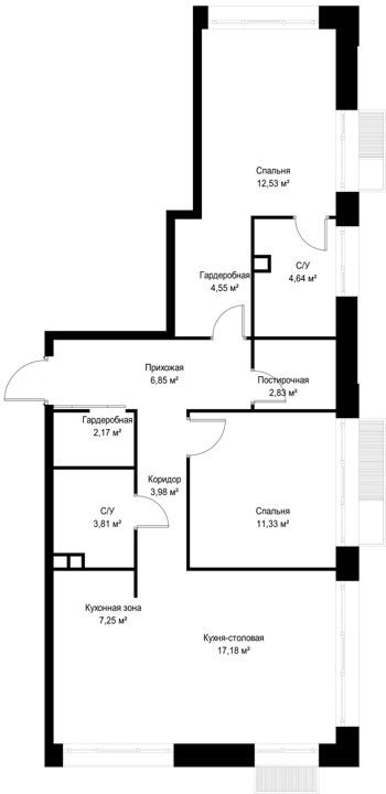 2-комнатная квартира, 77,1 м² — фото 2