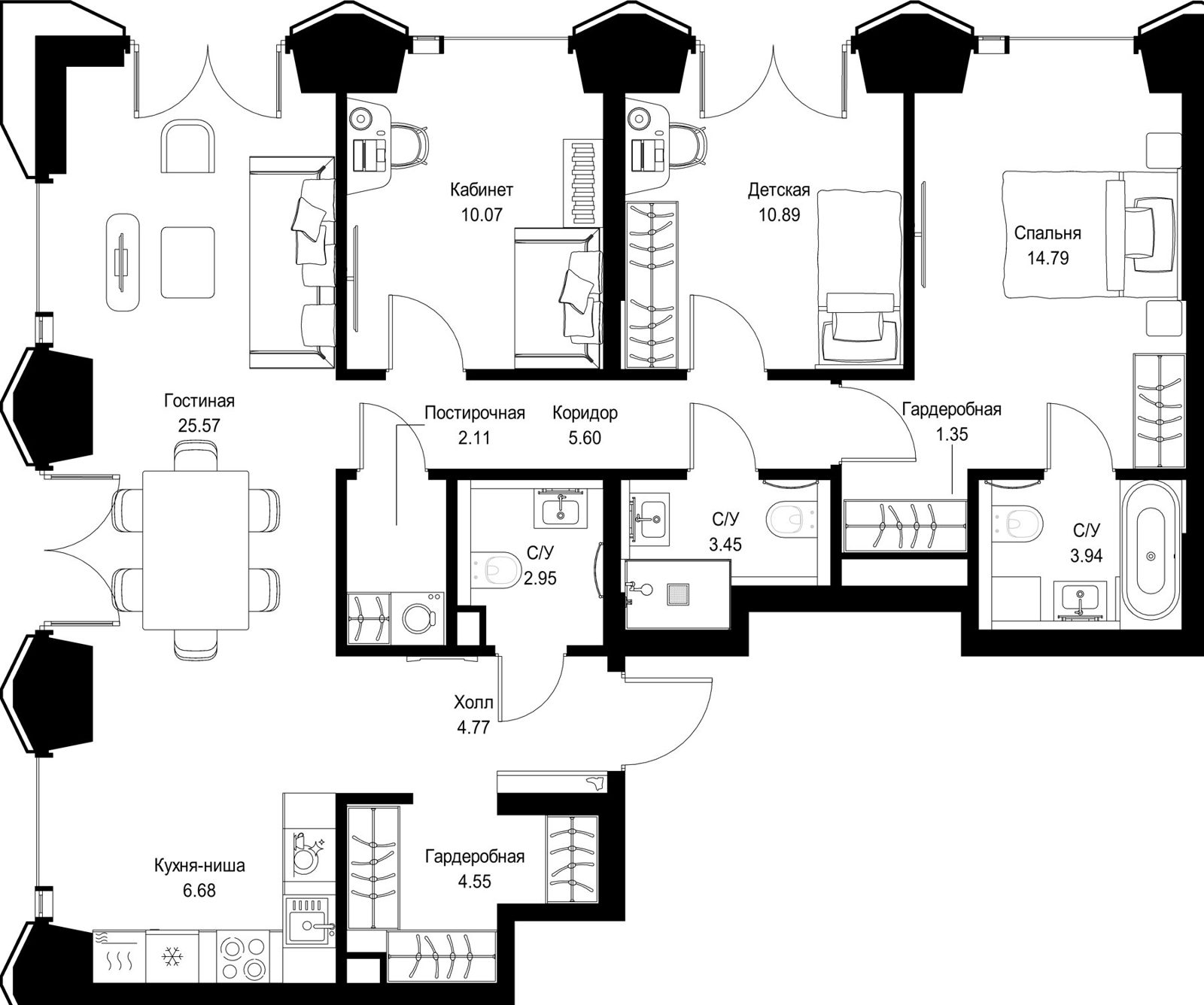 3-комнатная квартира, 97,5 м²