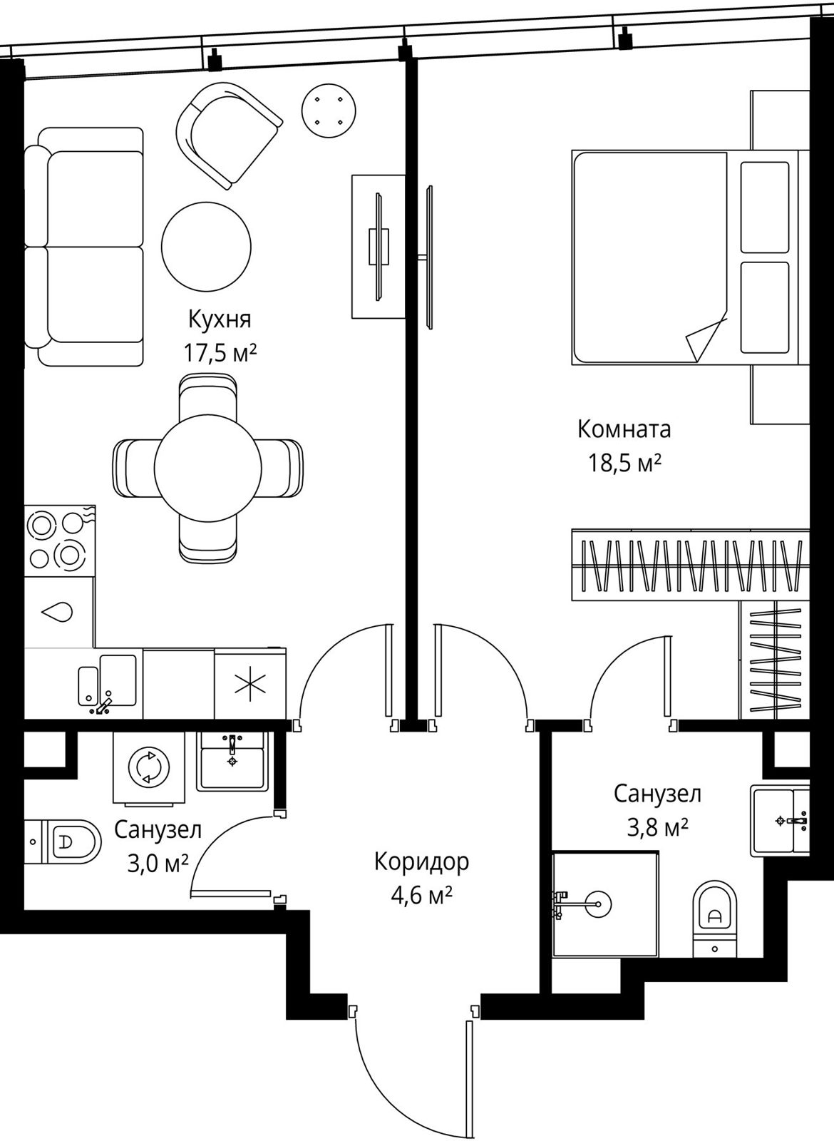 1-комнатная квартира, 47,4 м²