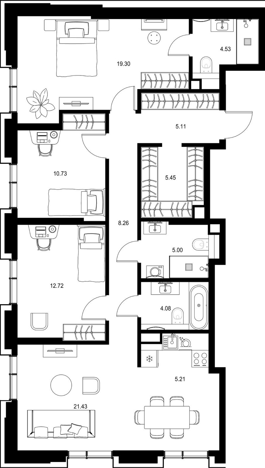 3-комнатная квартира, 101,8 м²