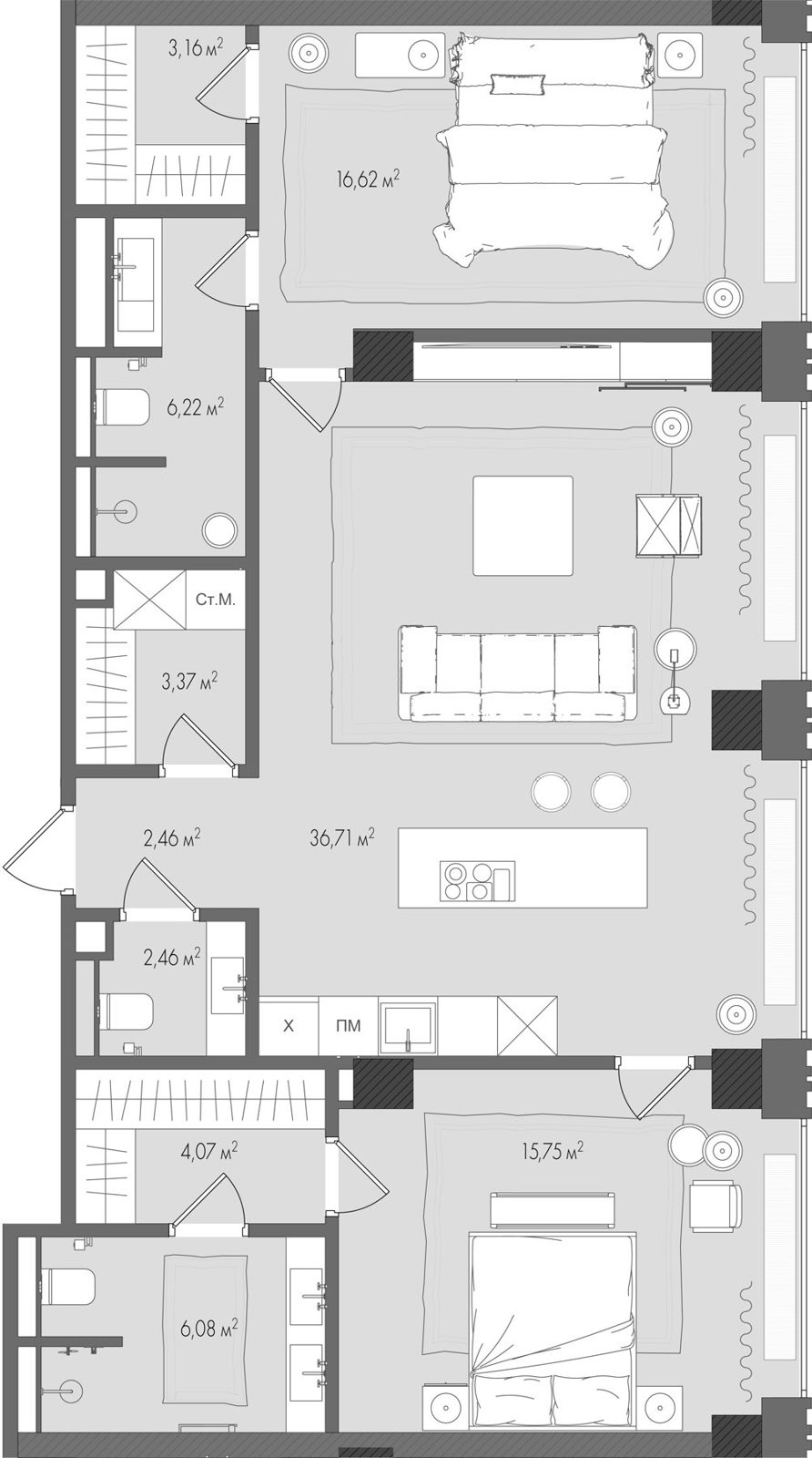2-комнатная квартира, 96,8 м²