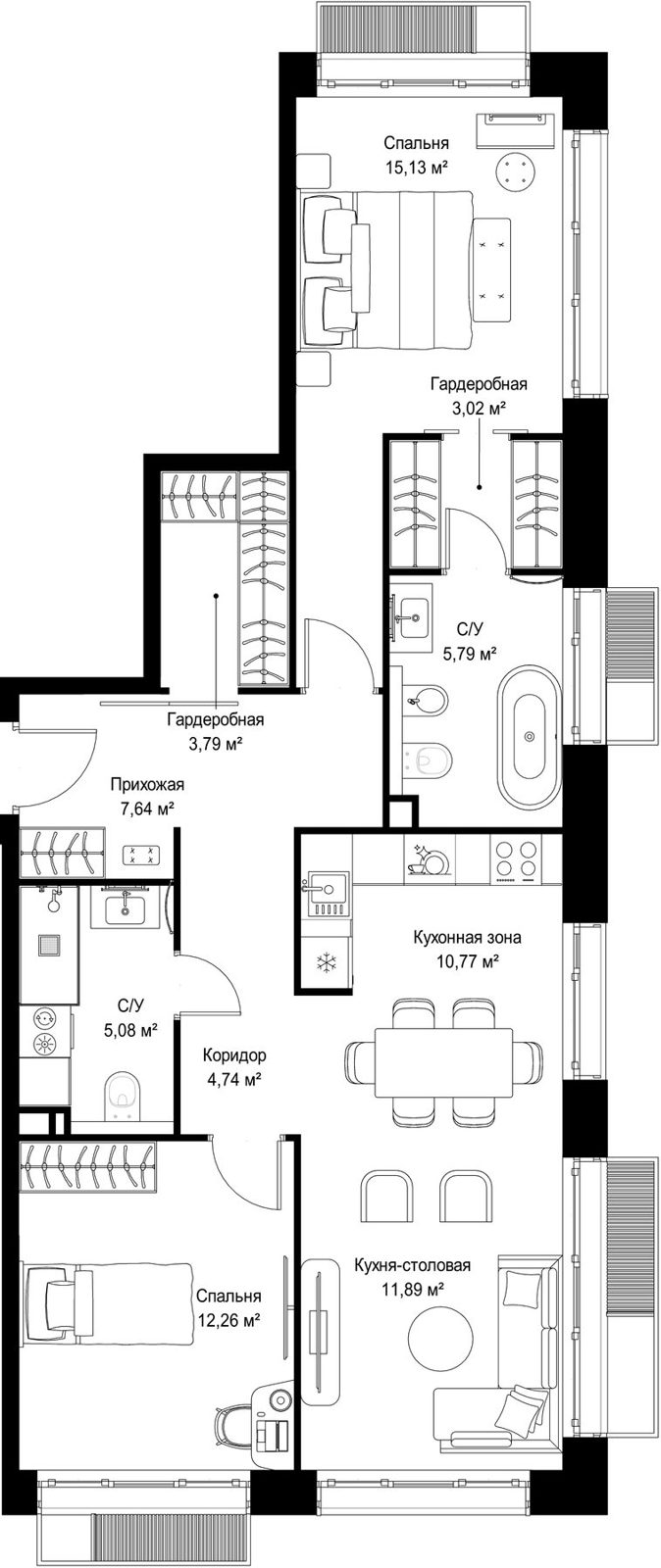 2-комнатная квартира, 80,1 м²