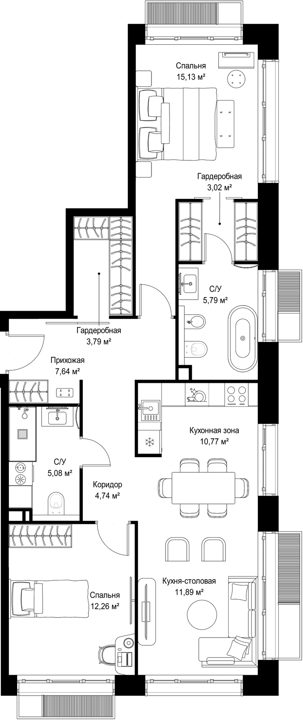 2-комнатная квартира, 80,1 м² — фото 1