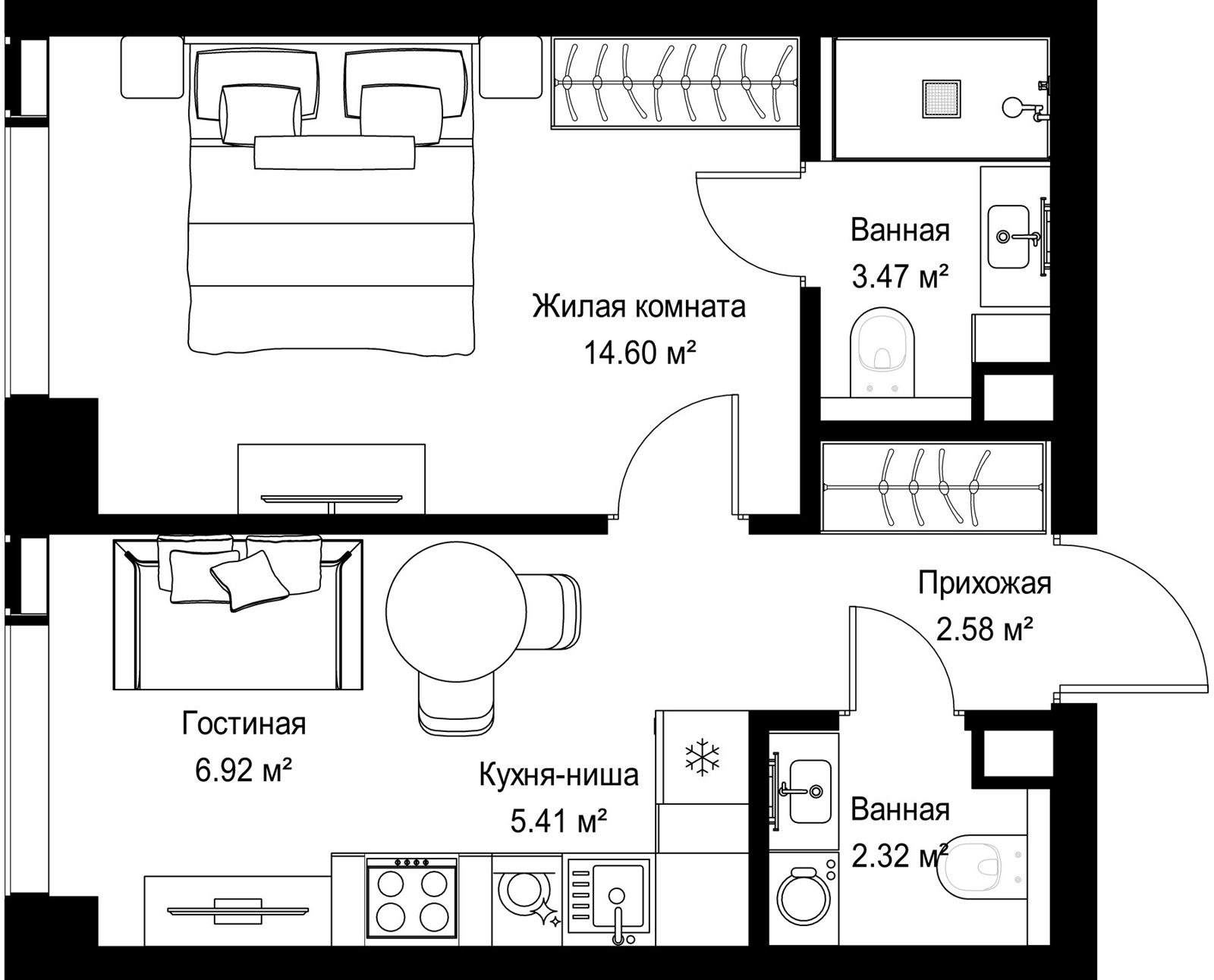 1-комнатная квартира, 35,3 м²