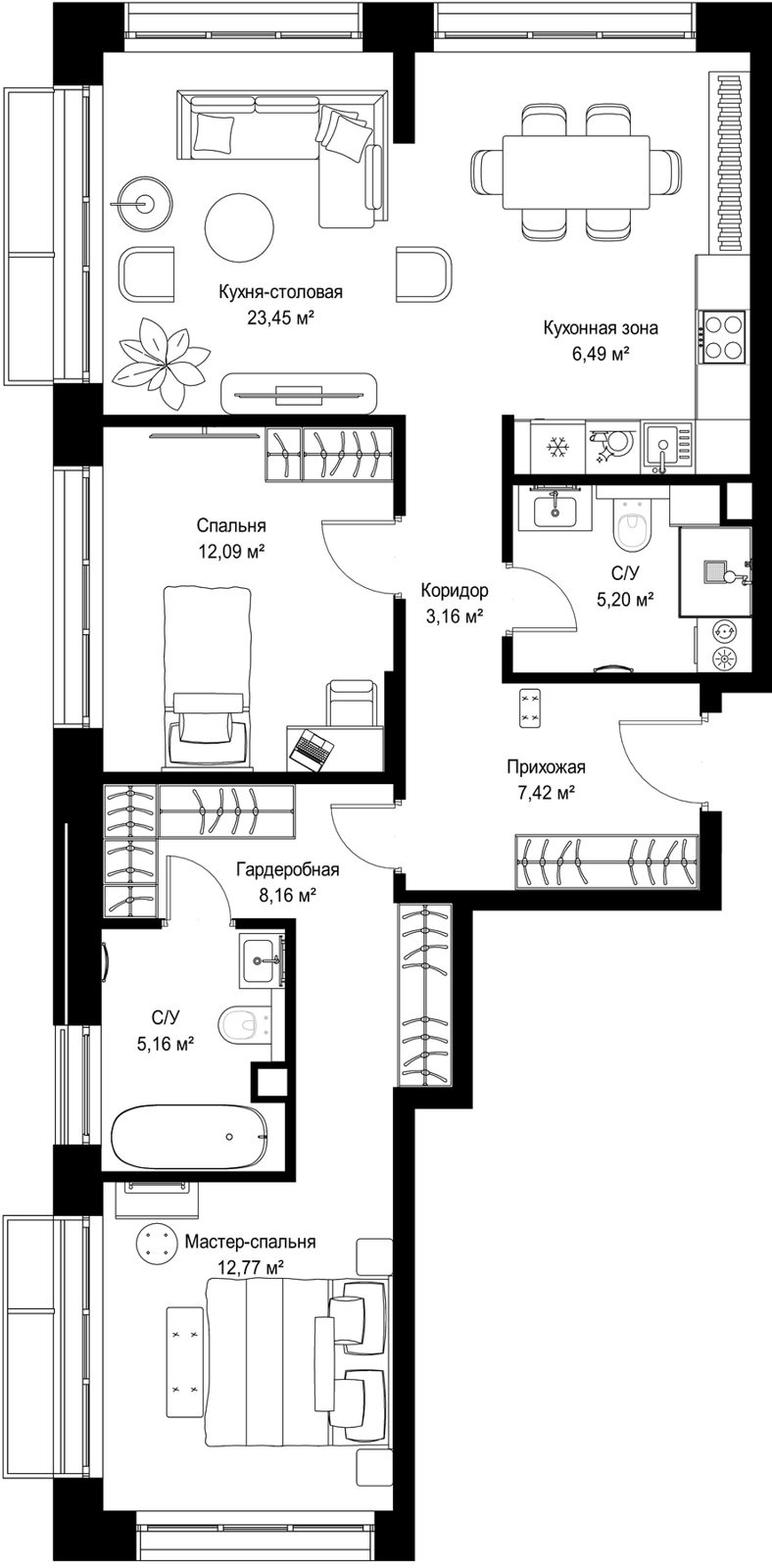 2-комнатная квартира, 83,9 м²