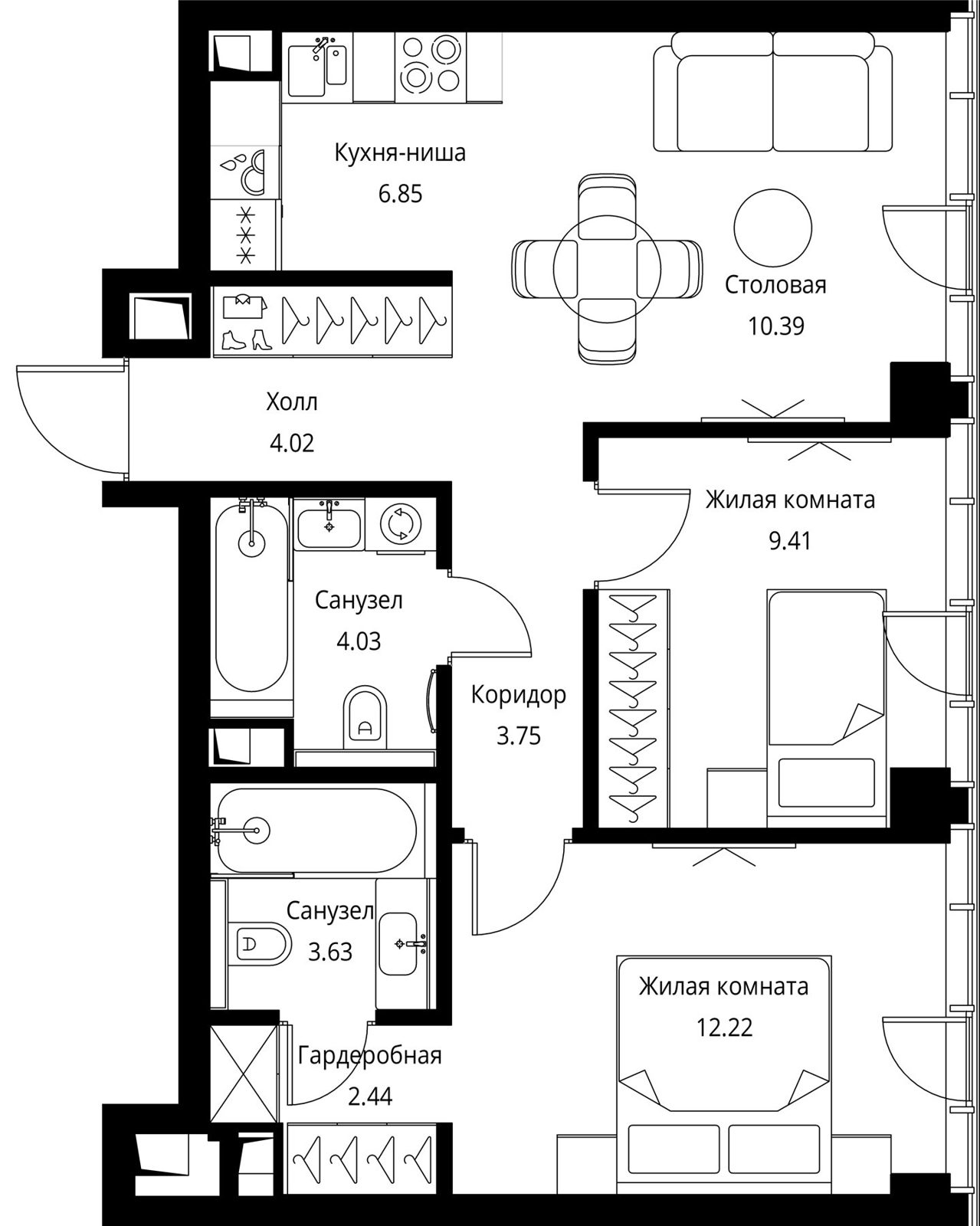 2-комнатная квартира, 56,7 м²