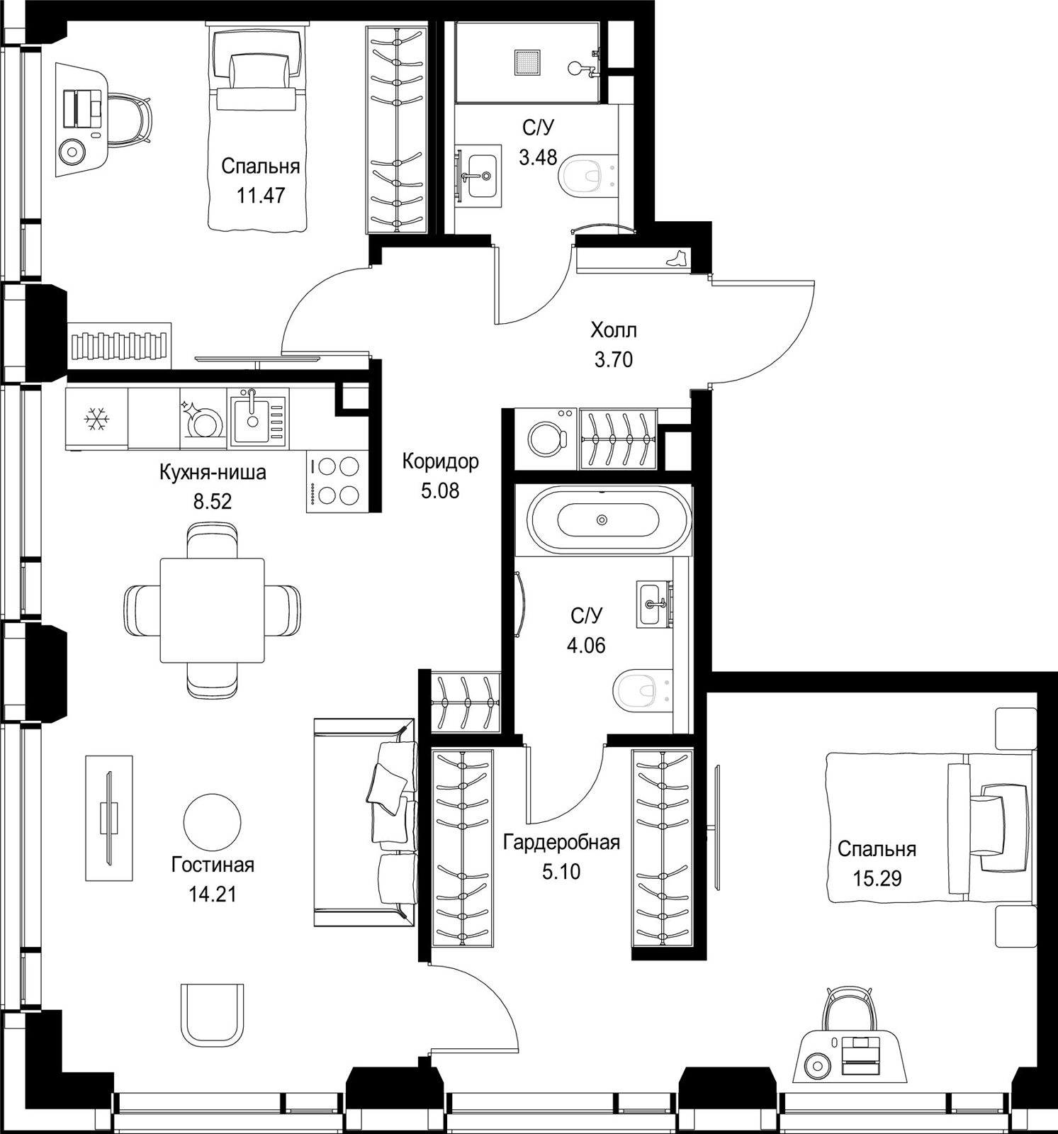 2-комнатная квартира, 70,9 м²