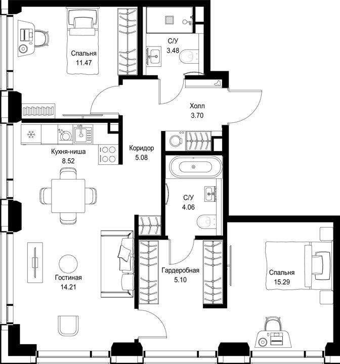 2-комнатная квартира, 70,9 м²
