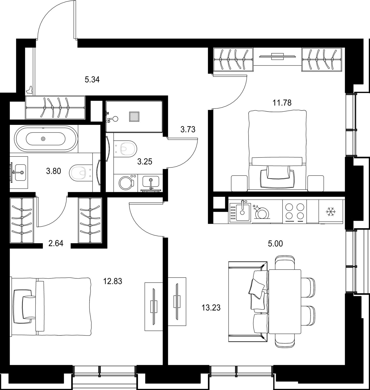 2-комнатная квартира, 61,6 м²