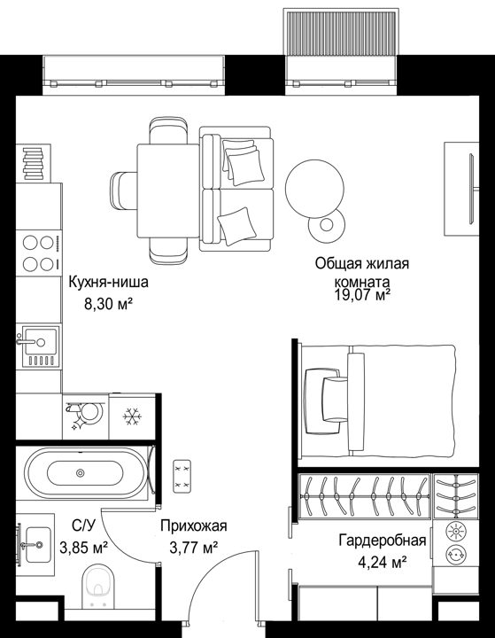 Квартира-студия, 39,2 м² — фото 1