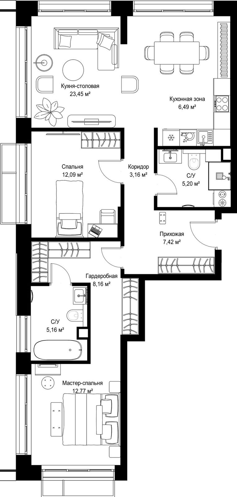 2-комнатная квартира, 83,9 м²