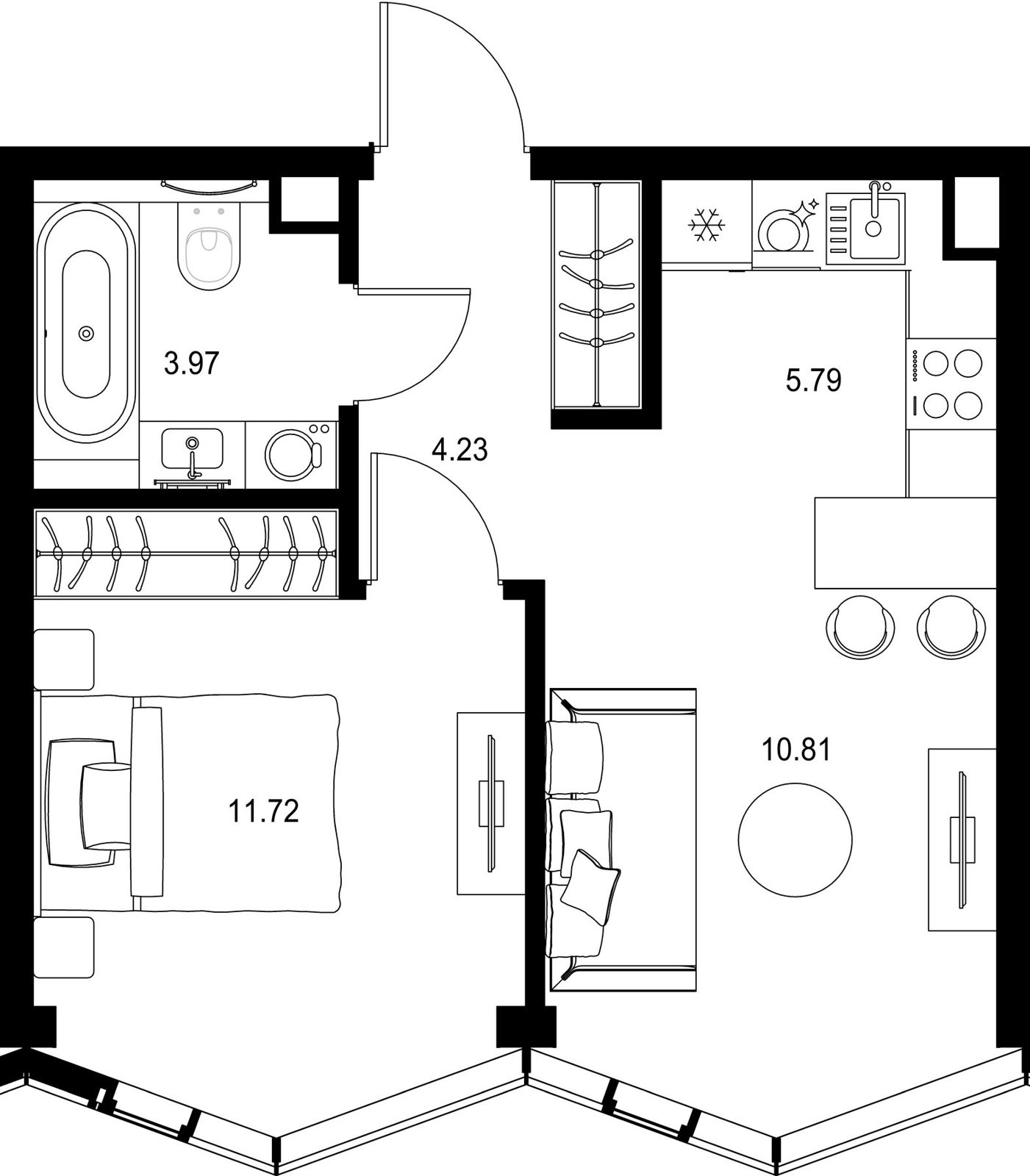 1-комнатная квартира, 36,5 м²