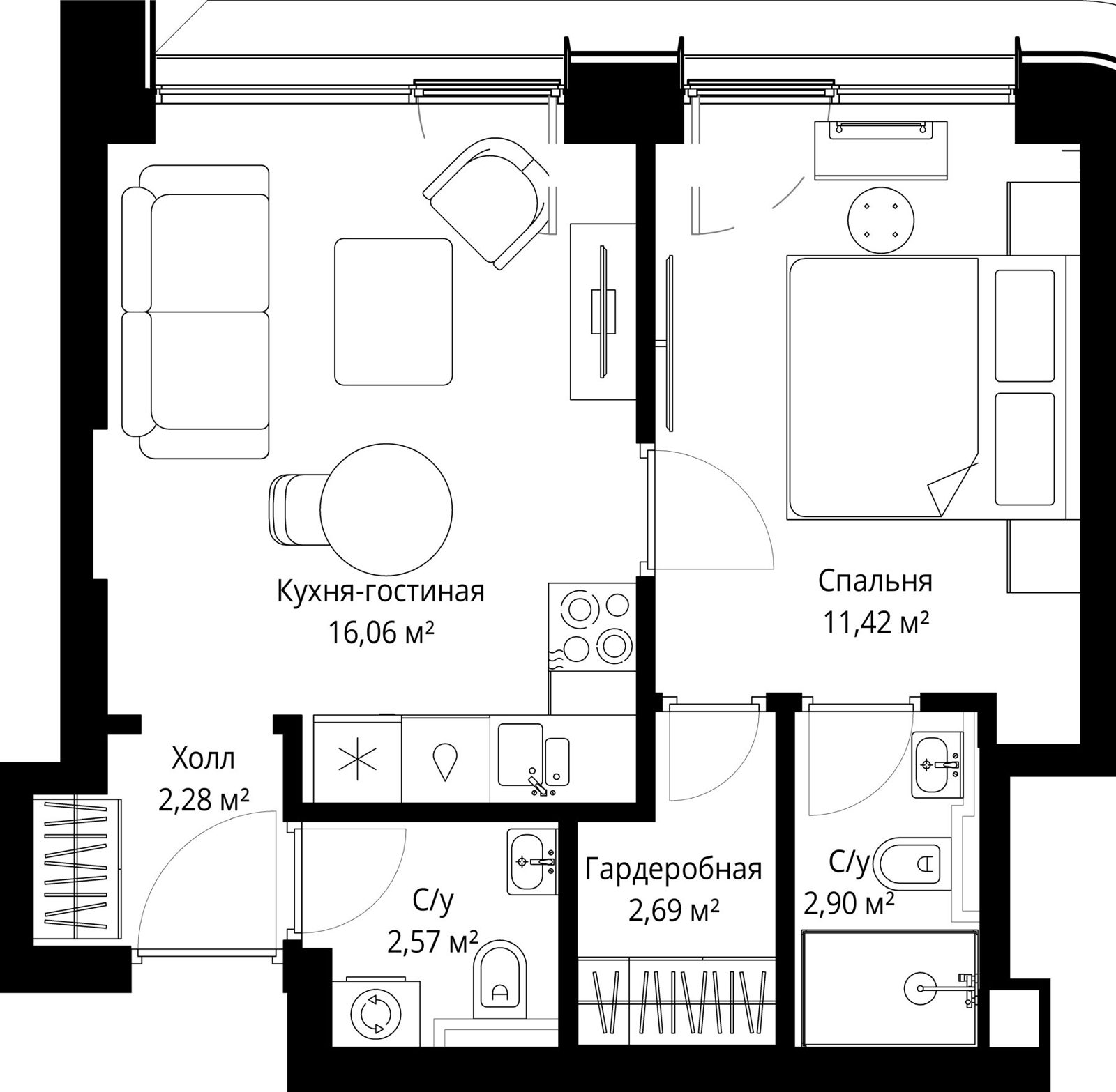 1-комнатная квартира, 37,9 м²