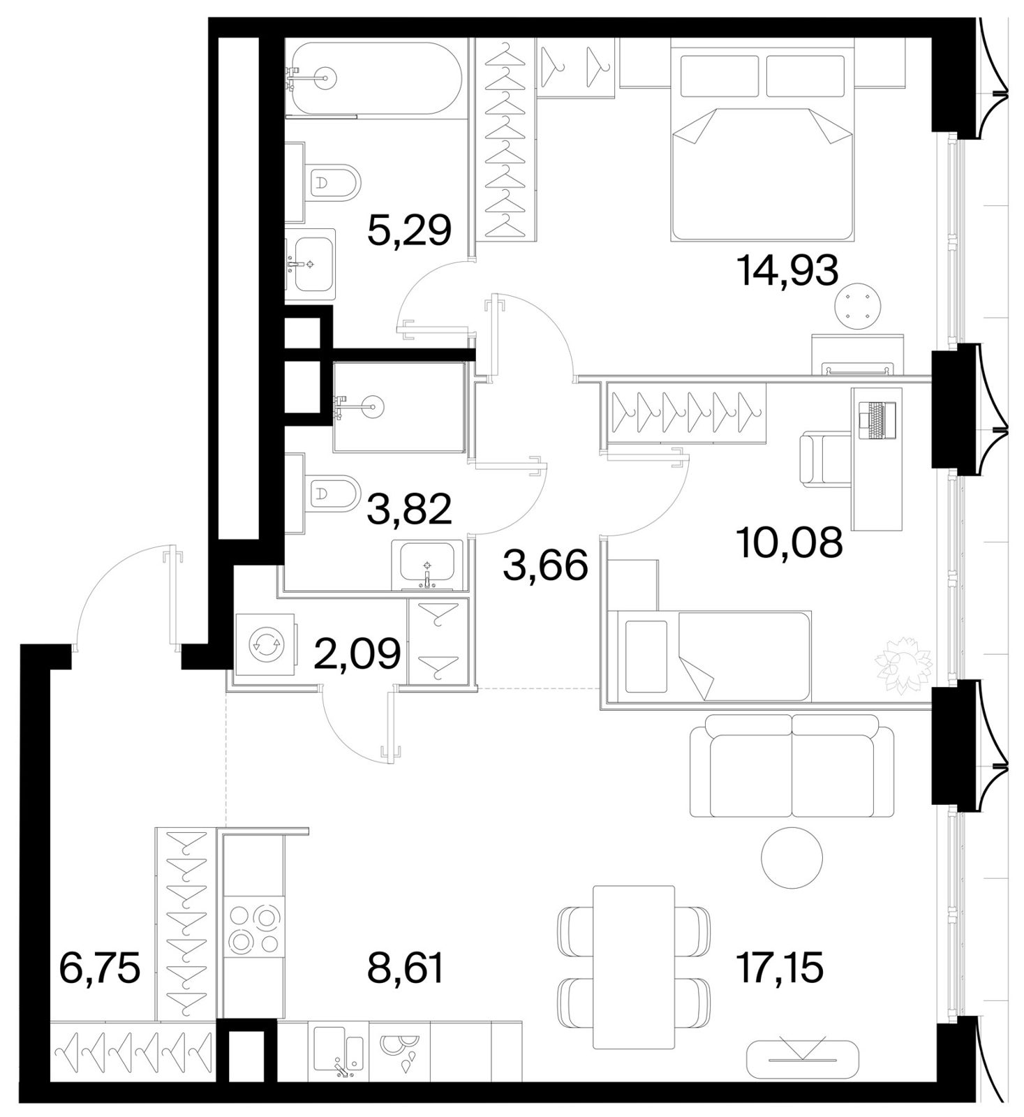 2-комнатная квартира, 72,4 м²