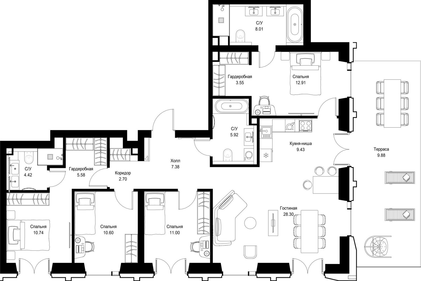 4-комнатная квартира, 132,2 м²
