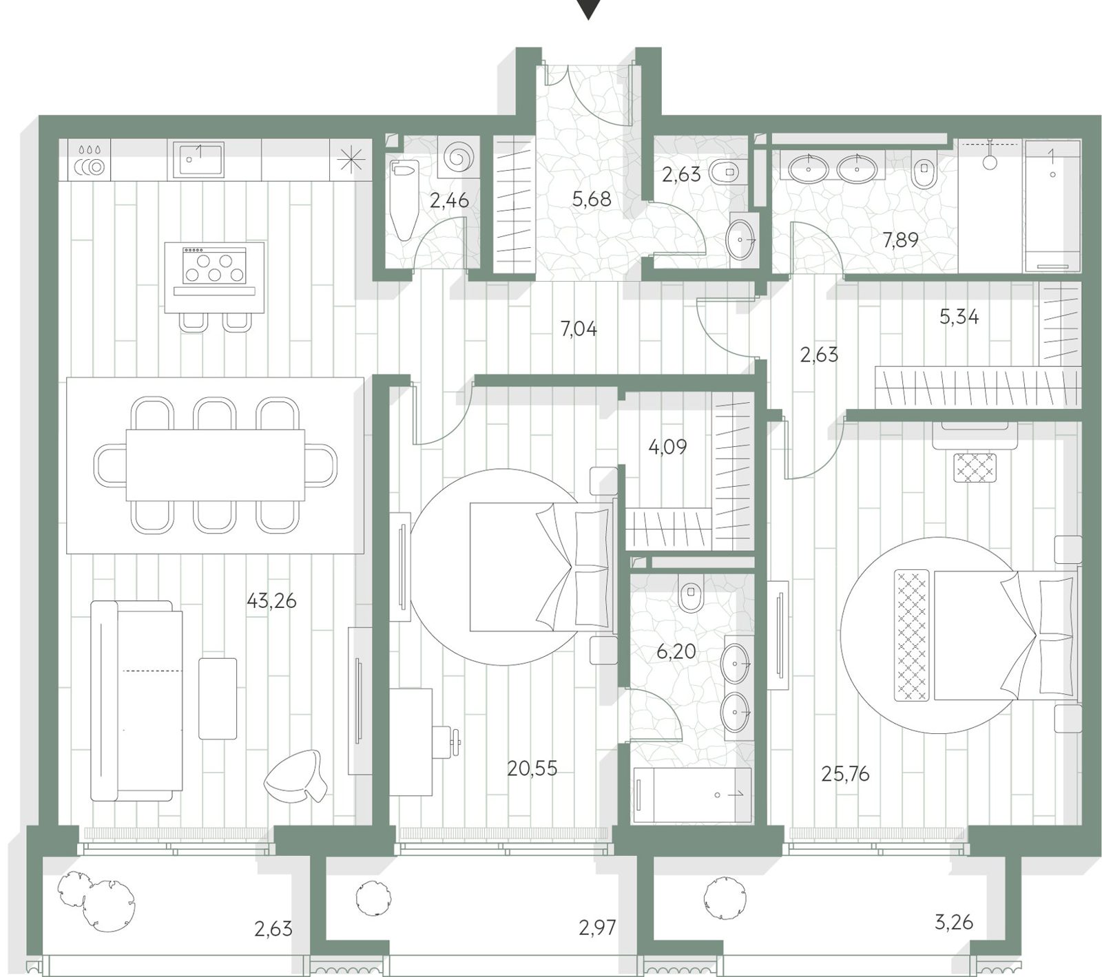 2-комнатная квартира, 142,4 м²