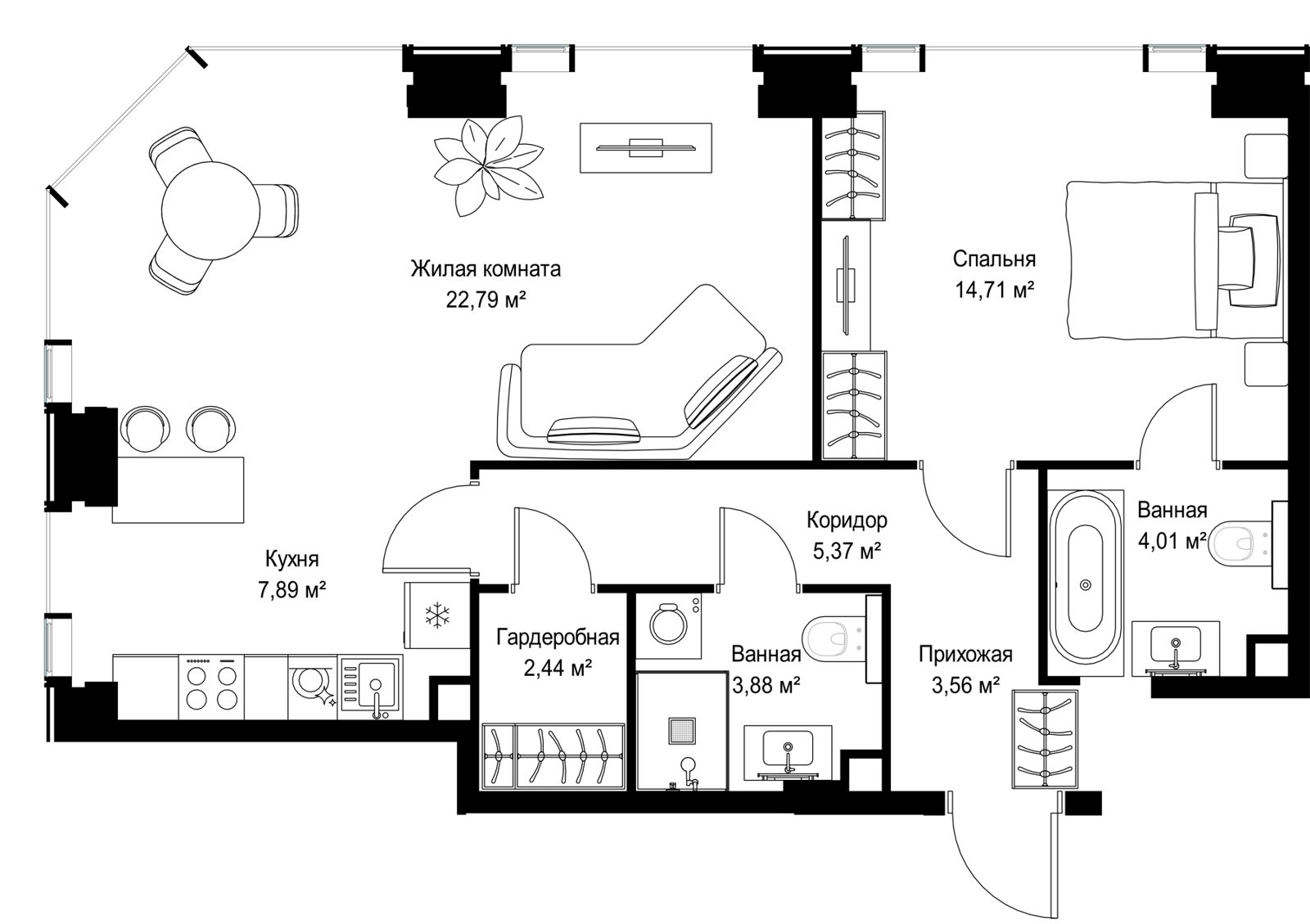 2-комнатная квартира, 64,7 м²