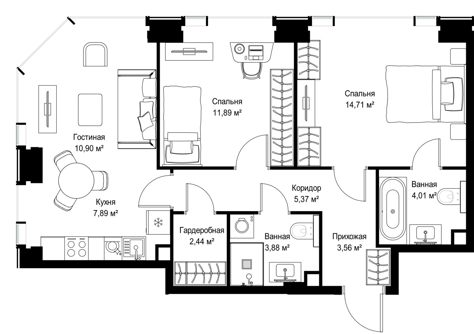 2-комнатная квартира, 64,7 м² — фото 2