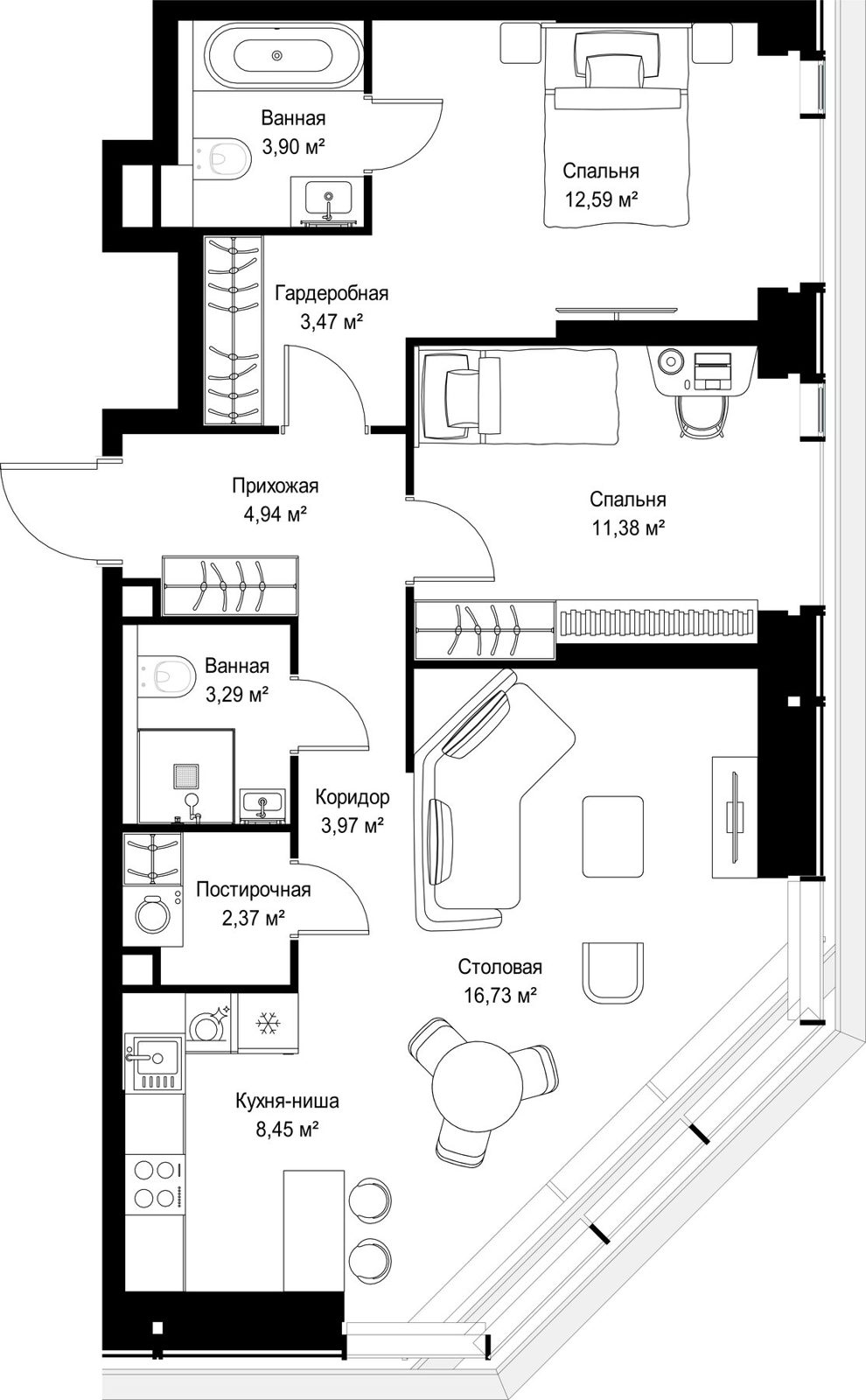 2-комнатная квартира, 71,1 м² — фото 2