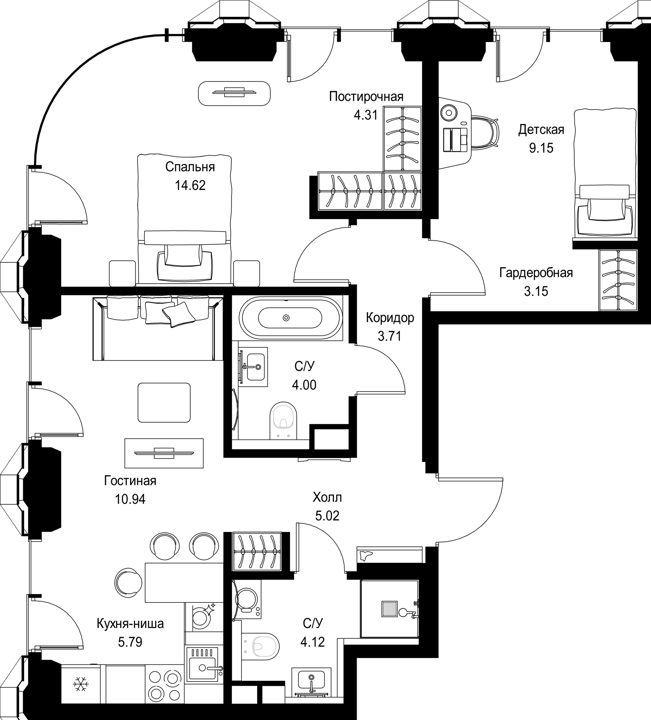 2-комнатная квартира, 64,8 м²