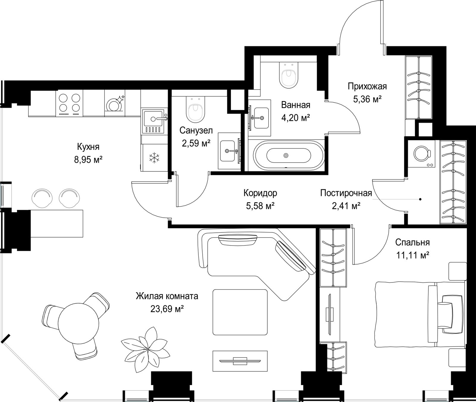 2-комнатная квартира, 63,9 м²