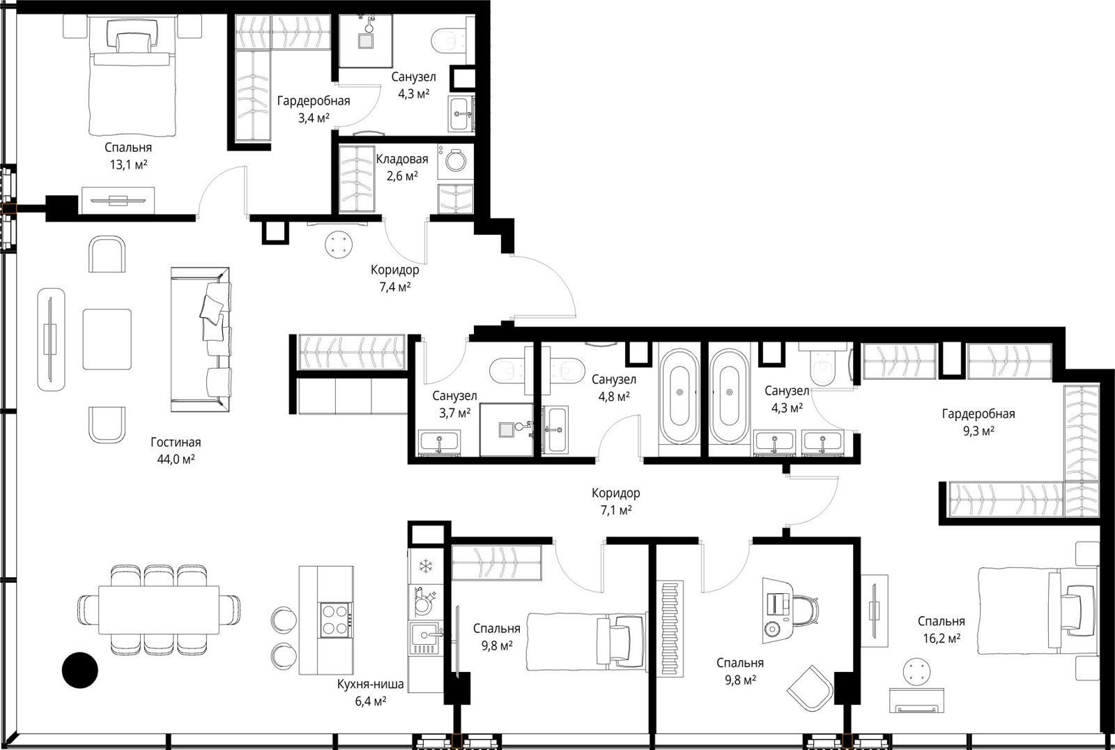 4-комнатная квартира, 146,2 м²