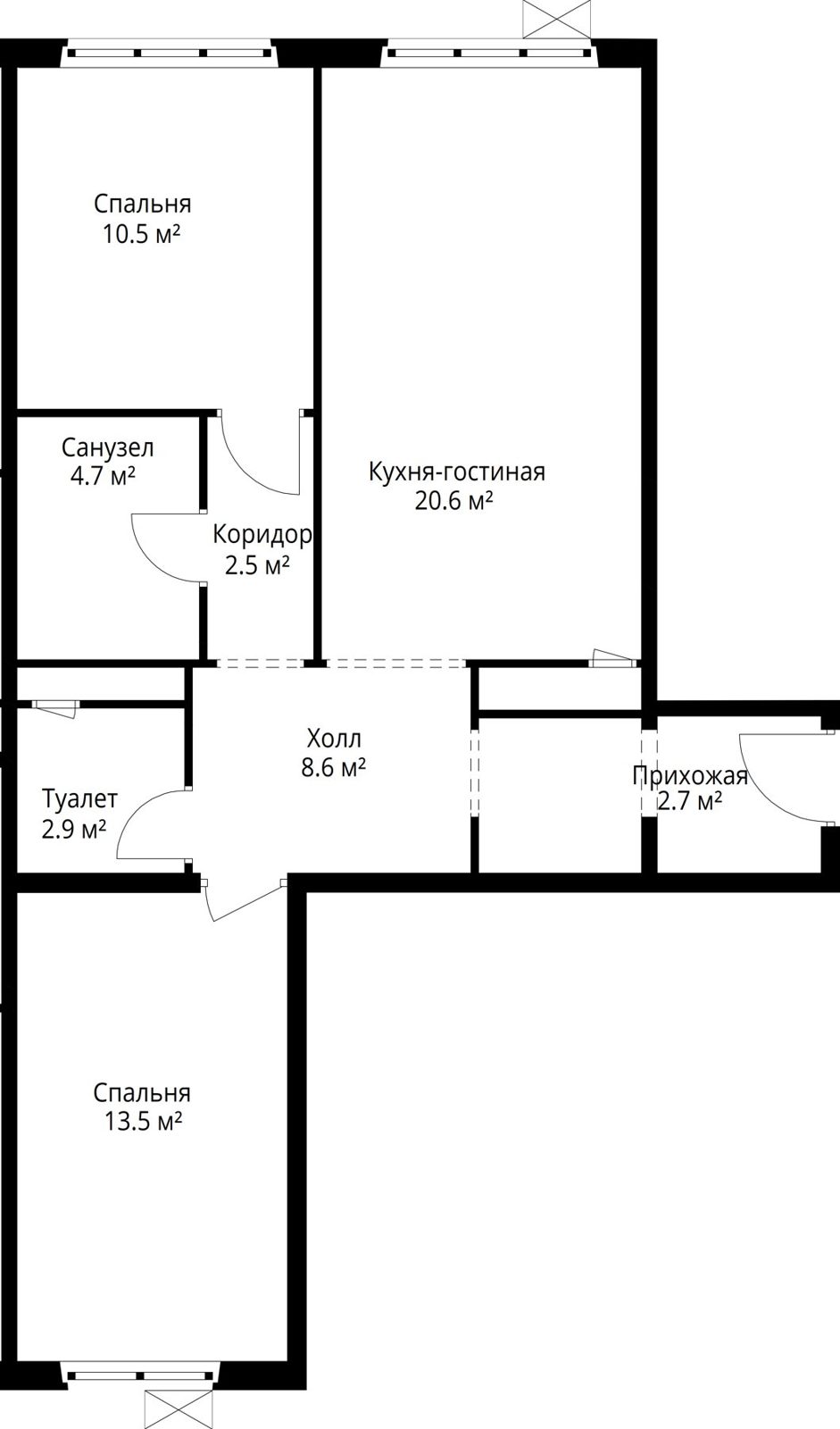 2-комнатная квартира, 66 м²