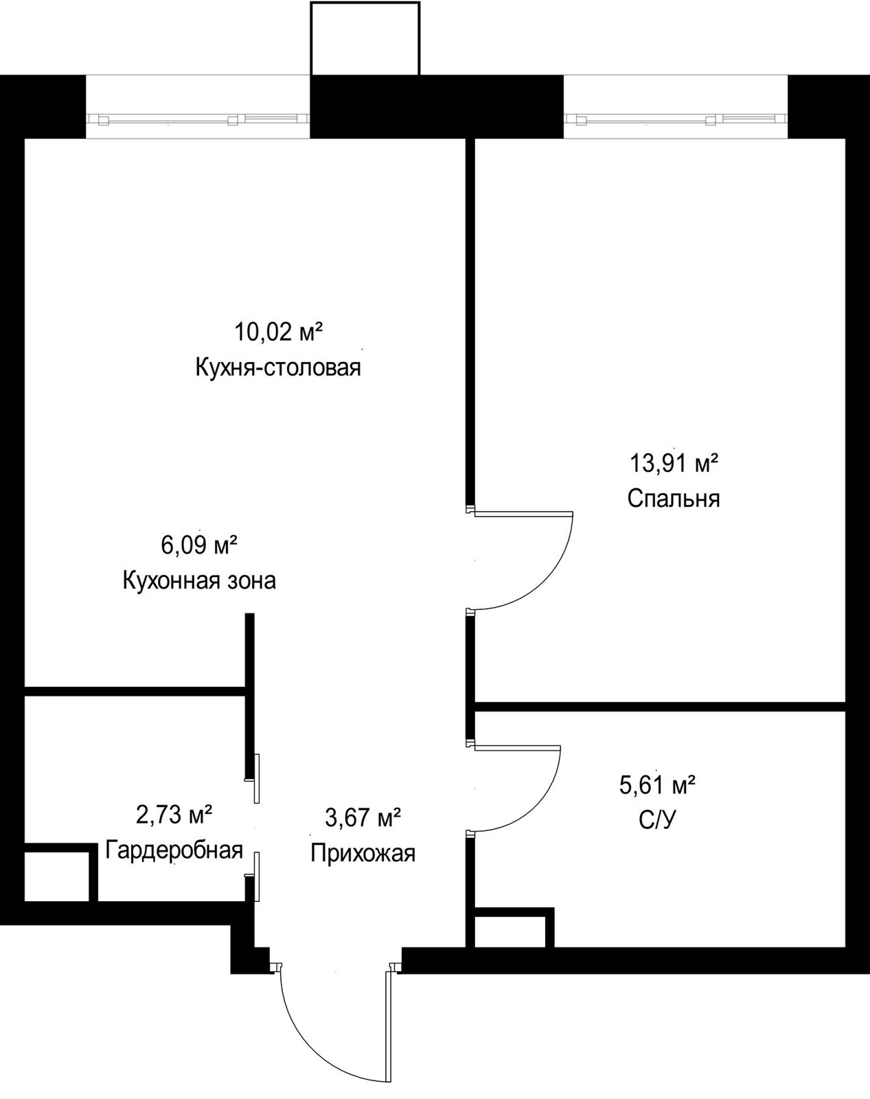 1-комнатная квартира, 42 м² — фото 2