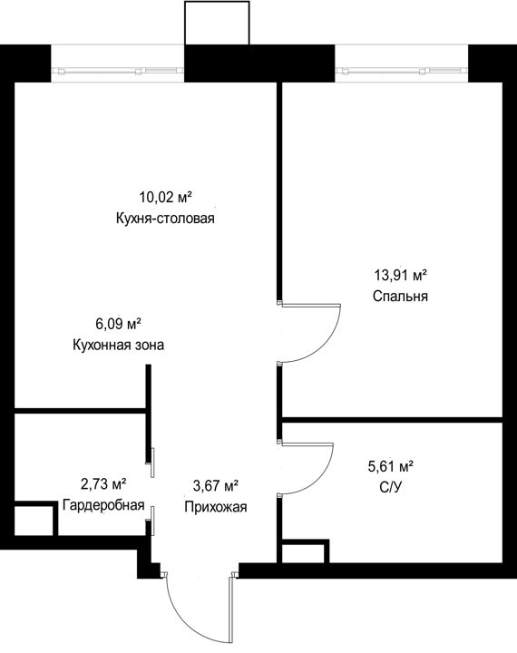 1-комнатная квартира, 42 м² — фото 2