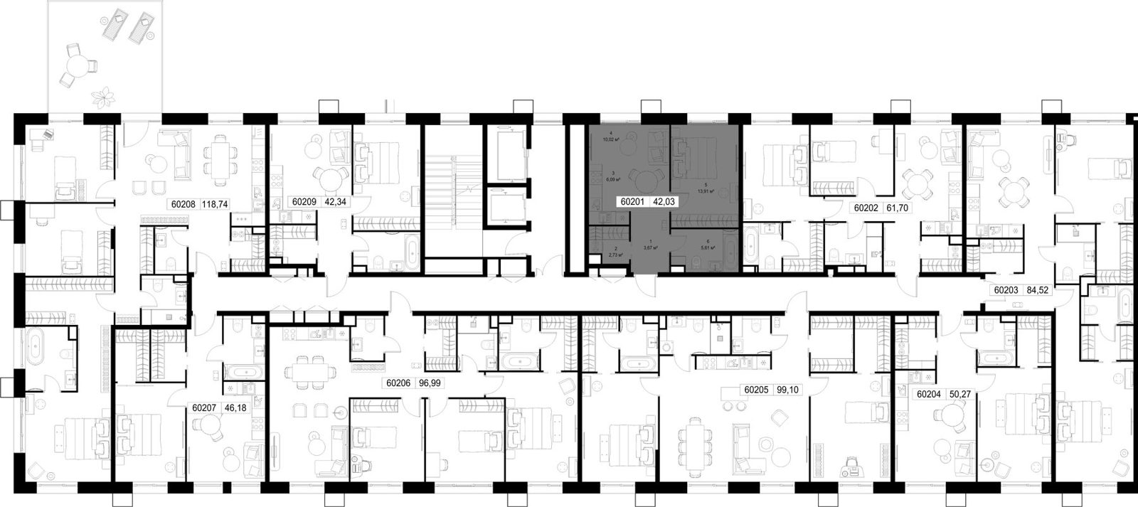 1-комнатная квартира, 42 м² — фото 3