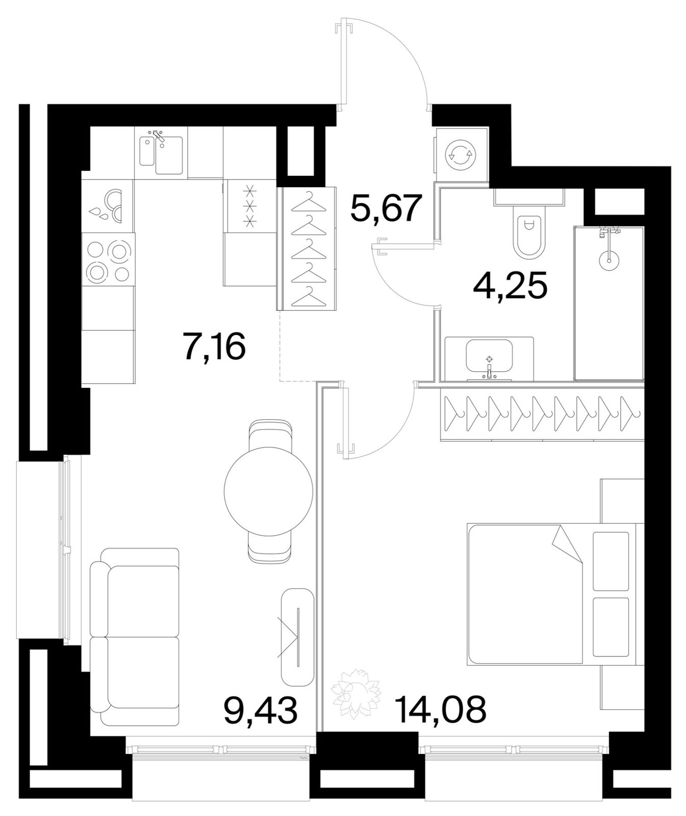 1-комнатная квартира, 40,6 м²