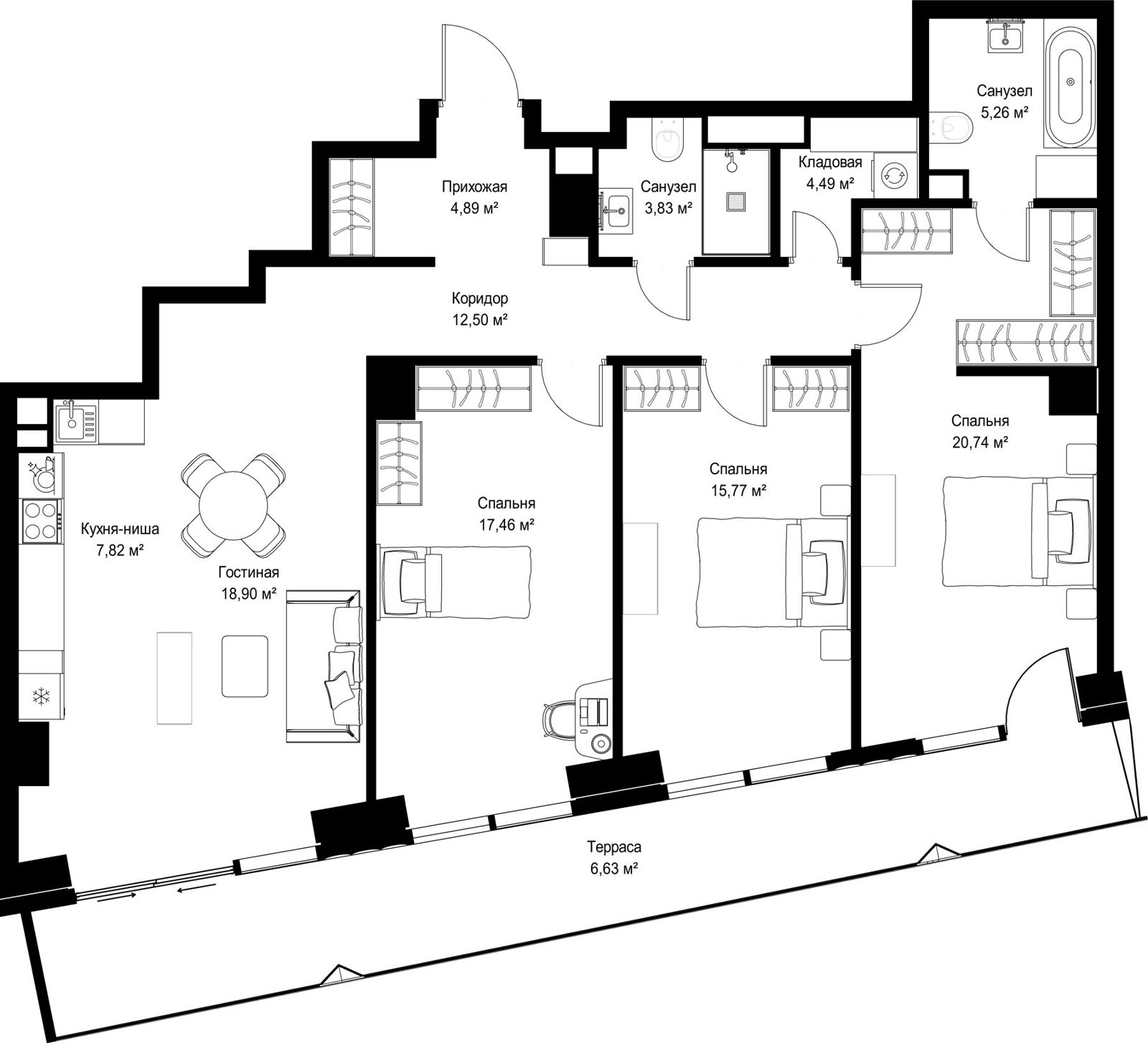 3-комнатная квартира, 118,3 м²