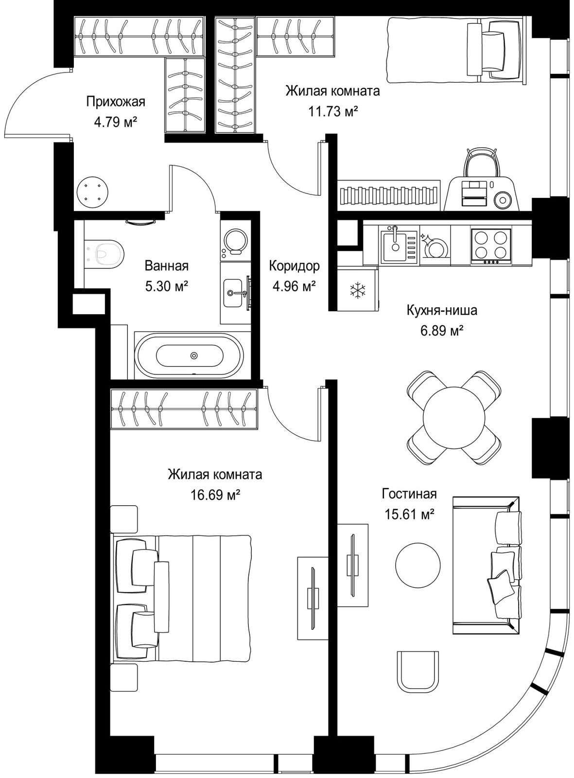 2-комнатная квартира, 66 м²