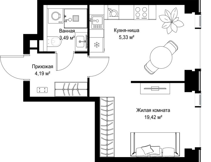 1-комнатная квартира, 32,4 м² — фото 1