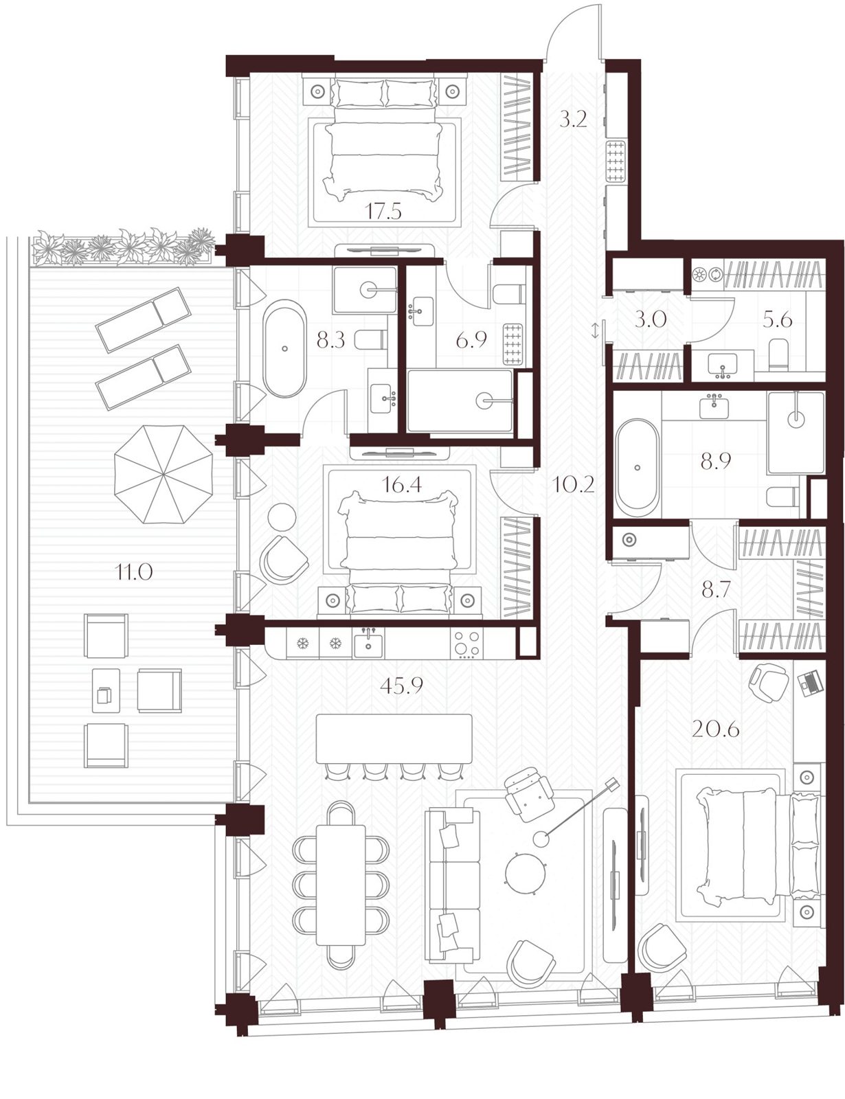 3-комнатная квартира, 166,2 м²