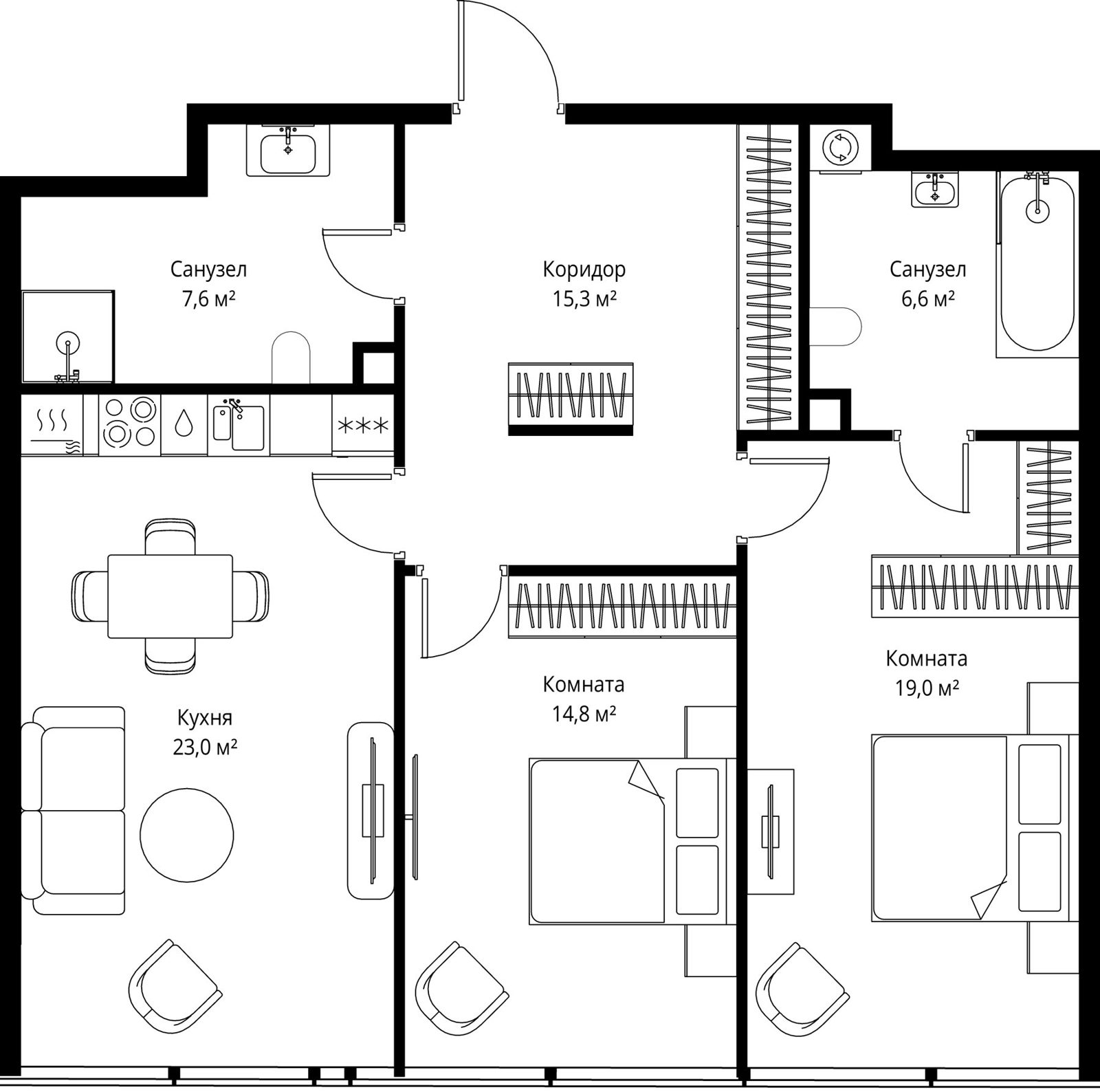 2-комнатная квартира, 86,3 м²