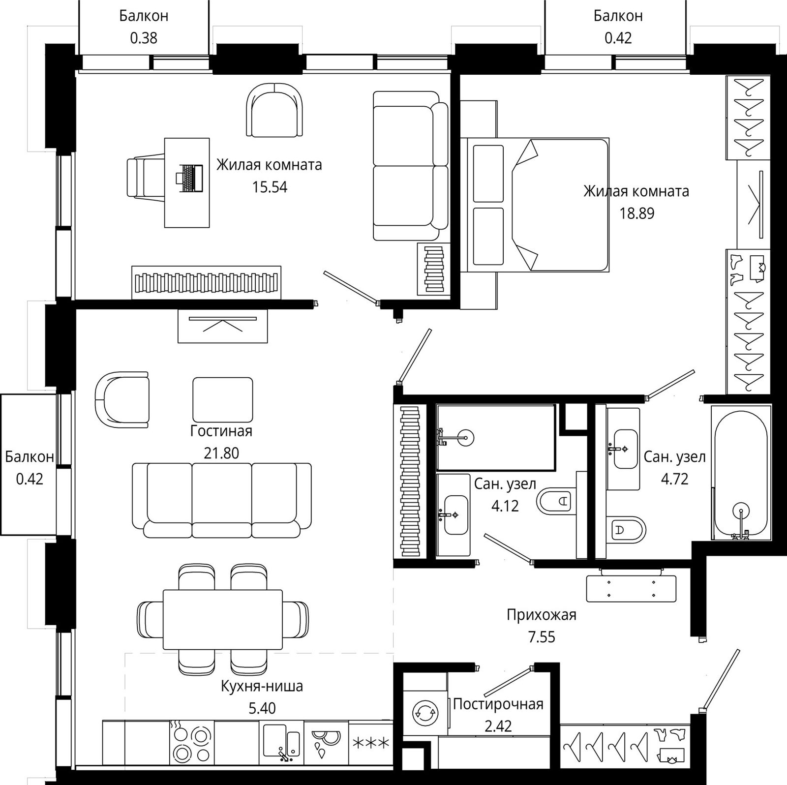 2-комнатная квартира, 80,3 м²
