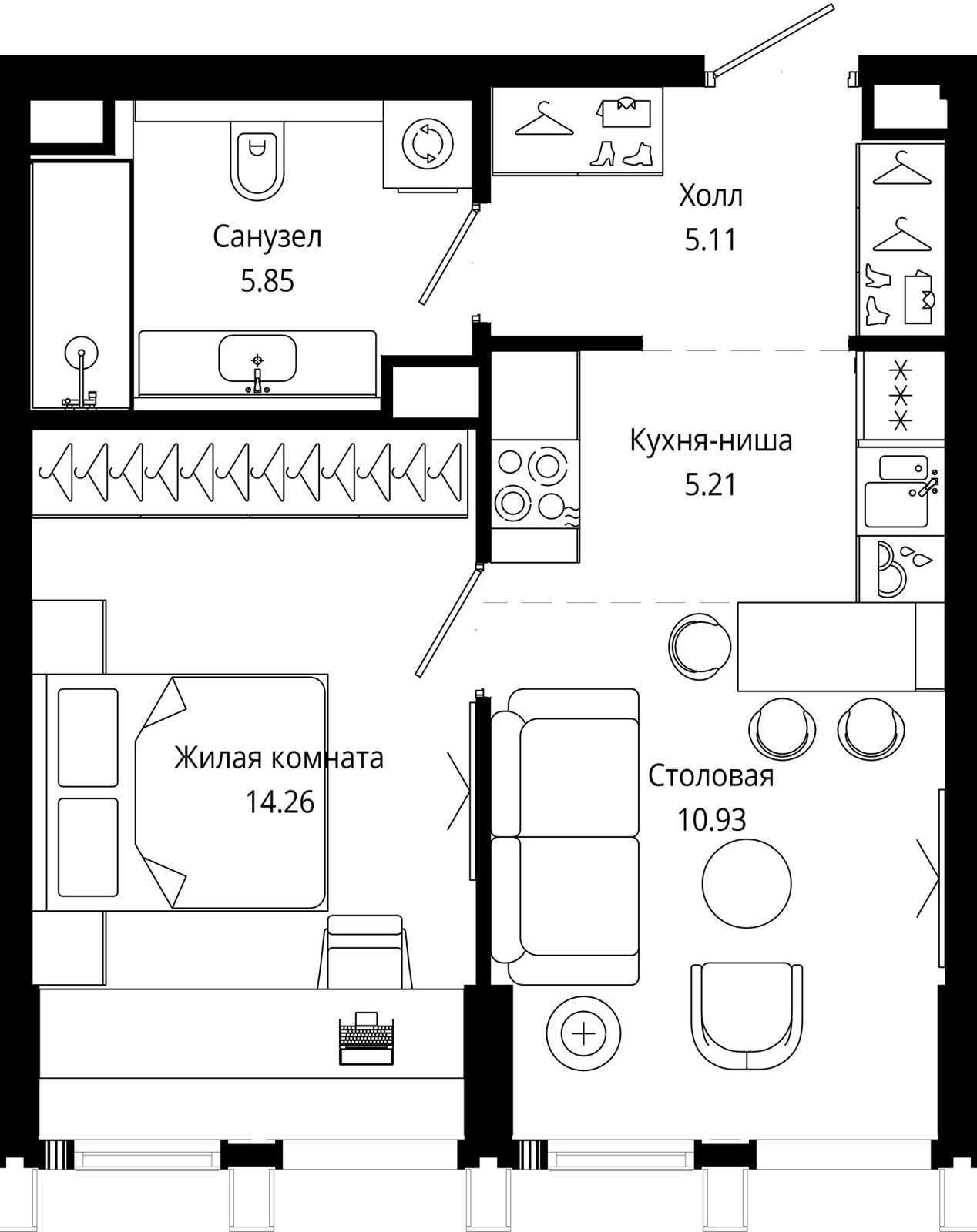 1-комнатная квартира, 41,5 м²