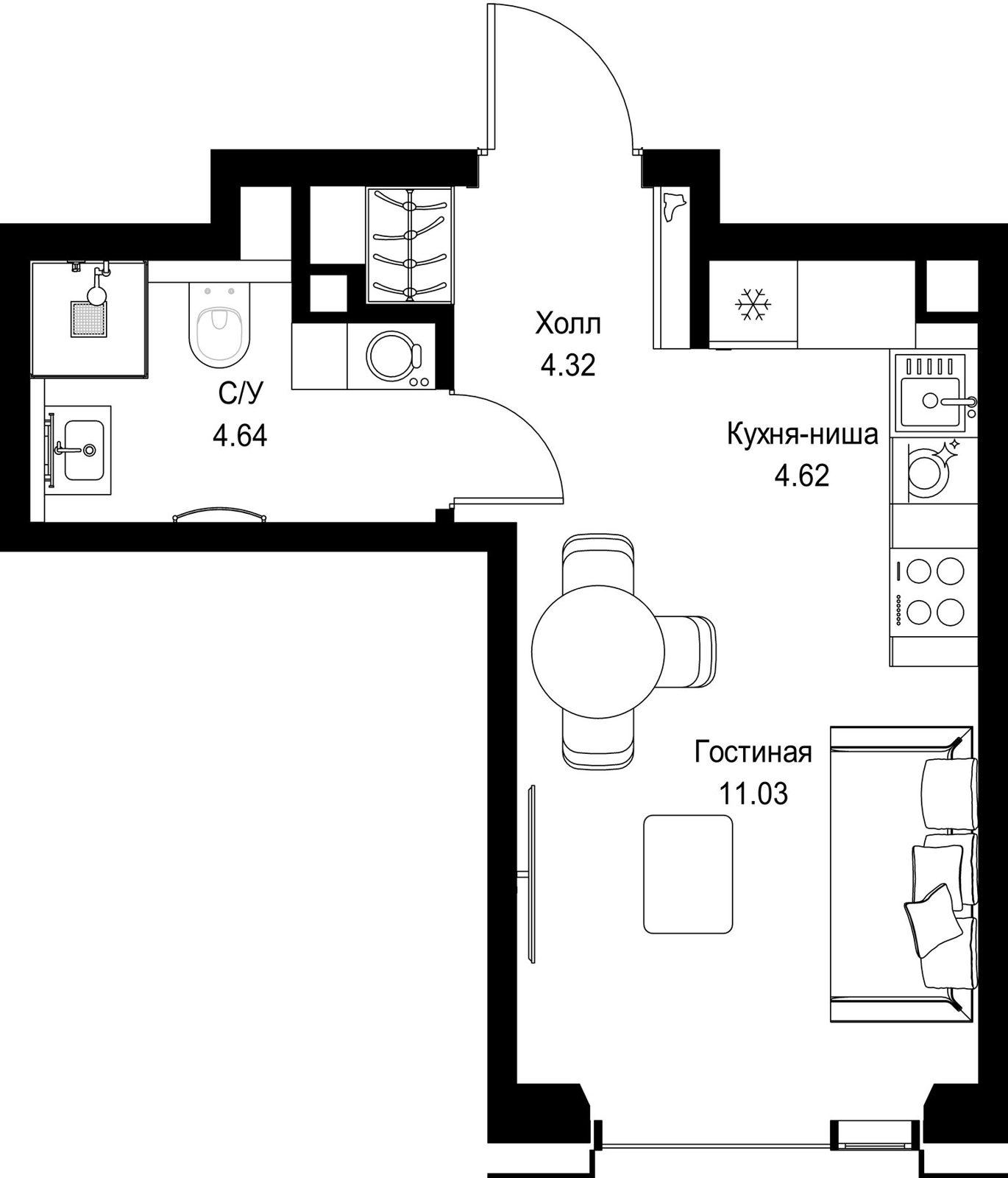 Квартира-студия, 24,6 м²