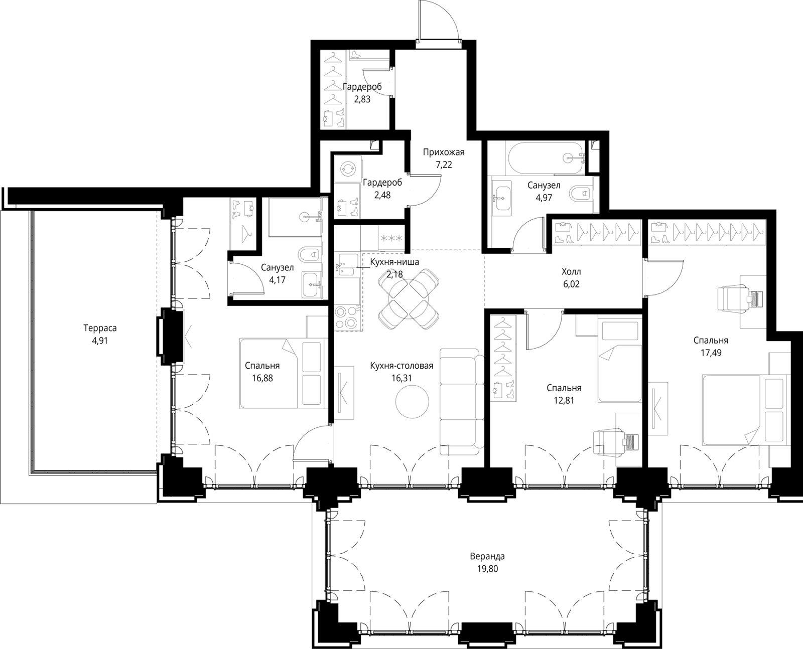 3-комнатная квартира, 118,1 м²